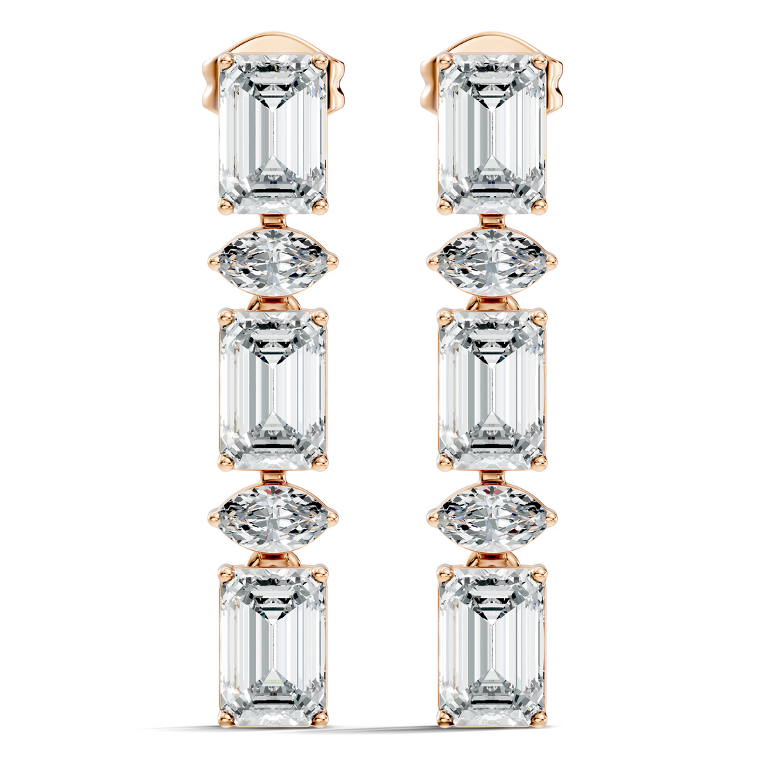 Emerald & Marquise Cut Alternating Linear Drop Earrings