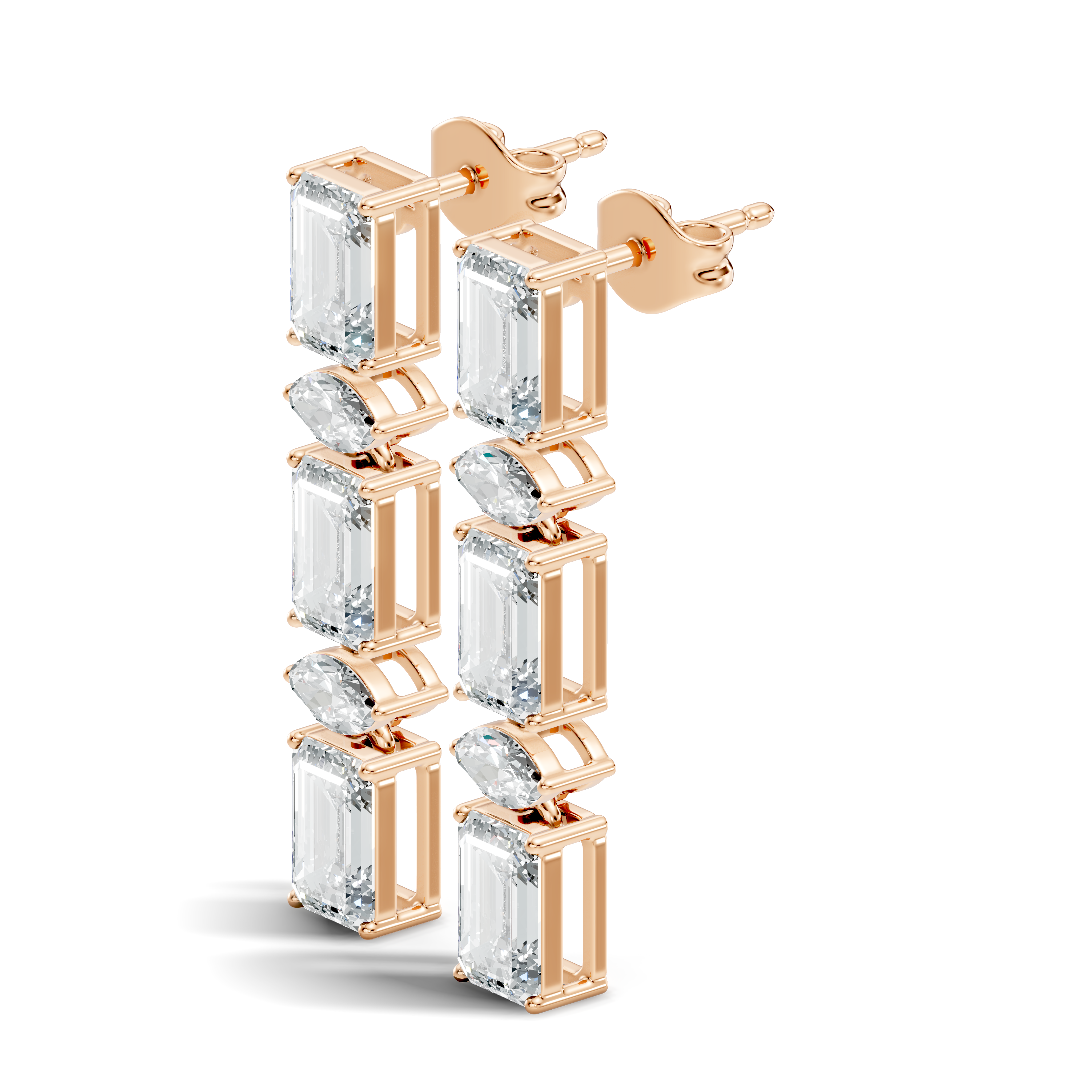 Emerald & Marquise Cut Alternating Linear Drop Earrings