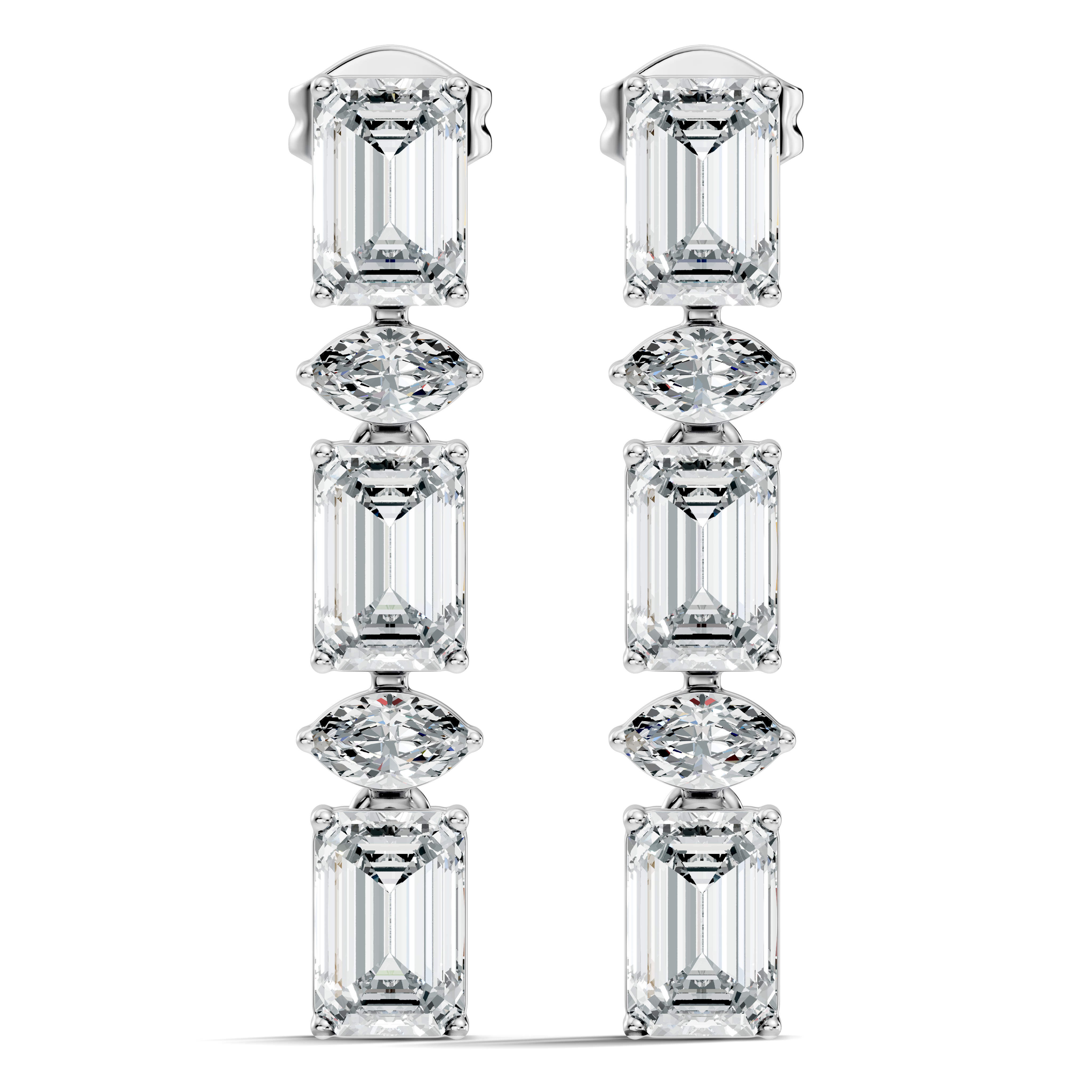 Emerald & Marquise Cut Alternating Linear Drop Earrings