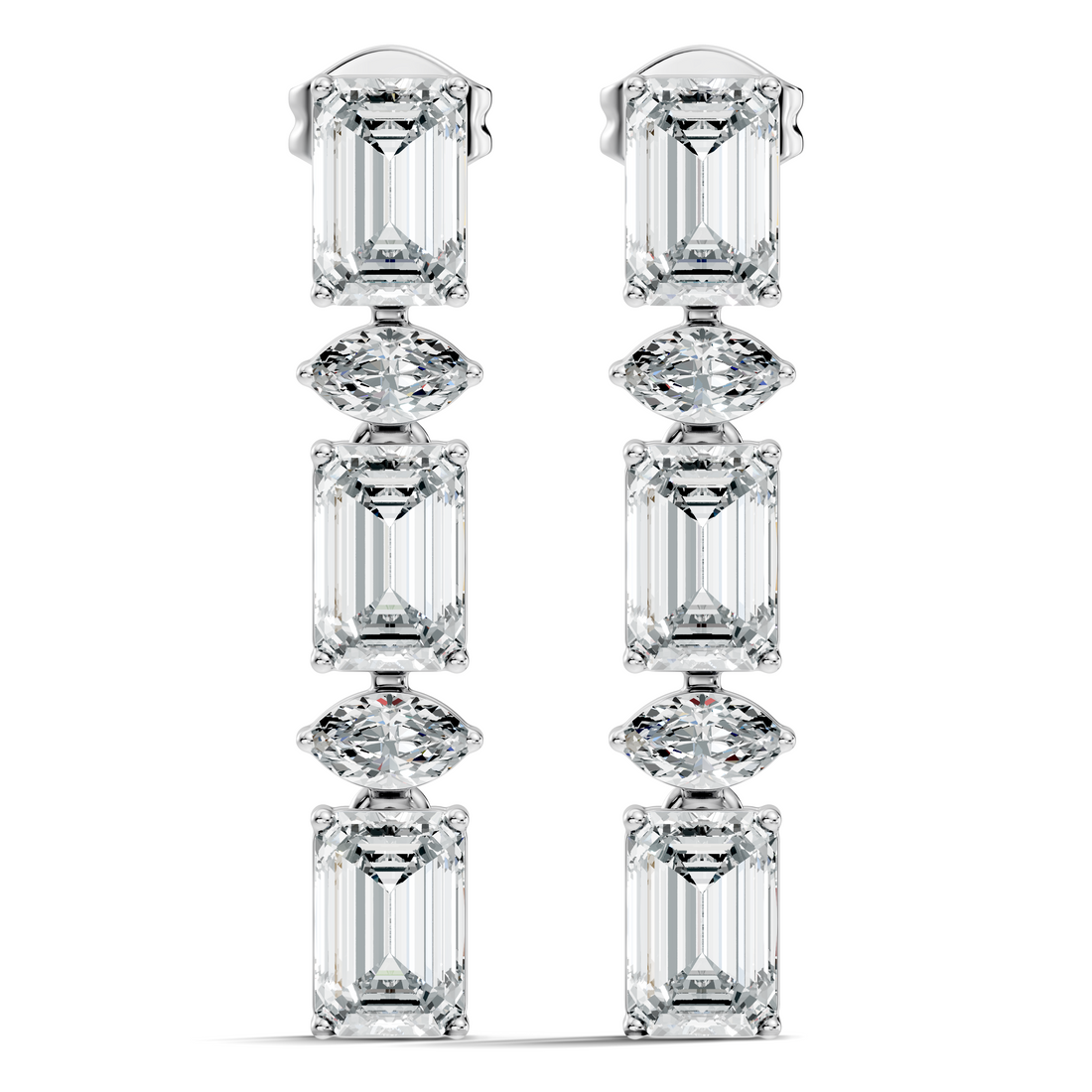 Emerald & Marquise Cut Alternating Linear Drop Earrings
