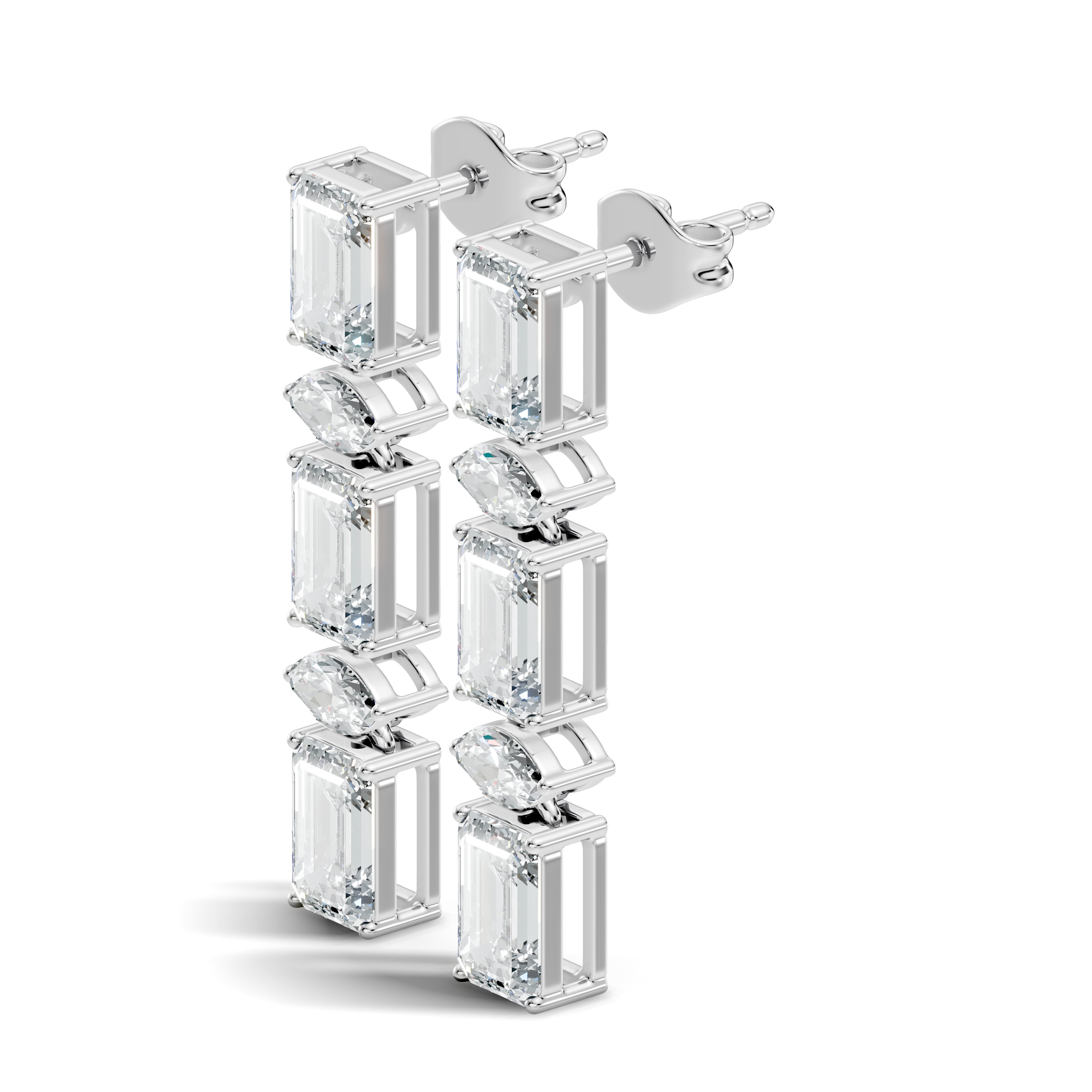 Emerald & Marquise Cut Alternating Linear Drop Earrings