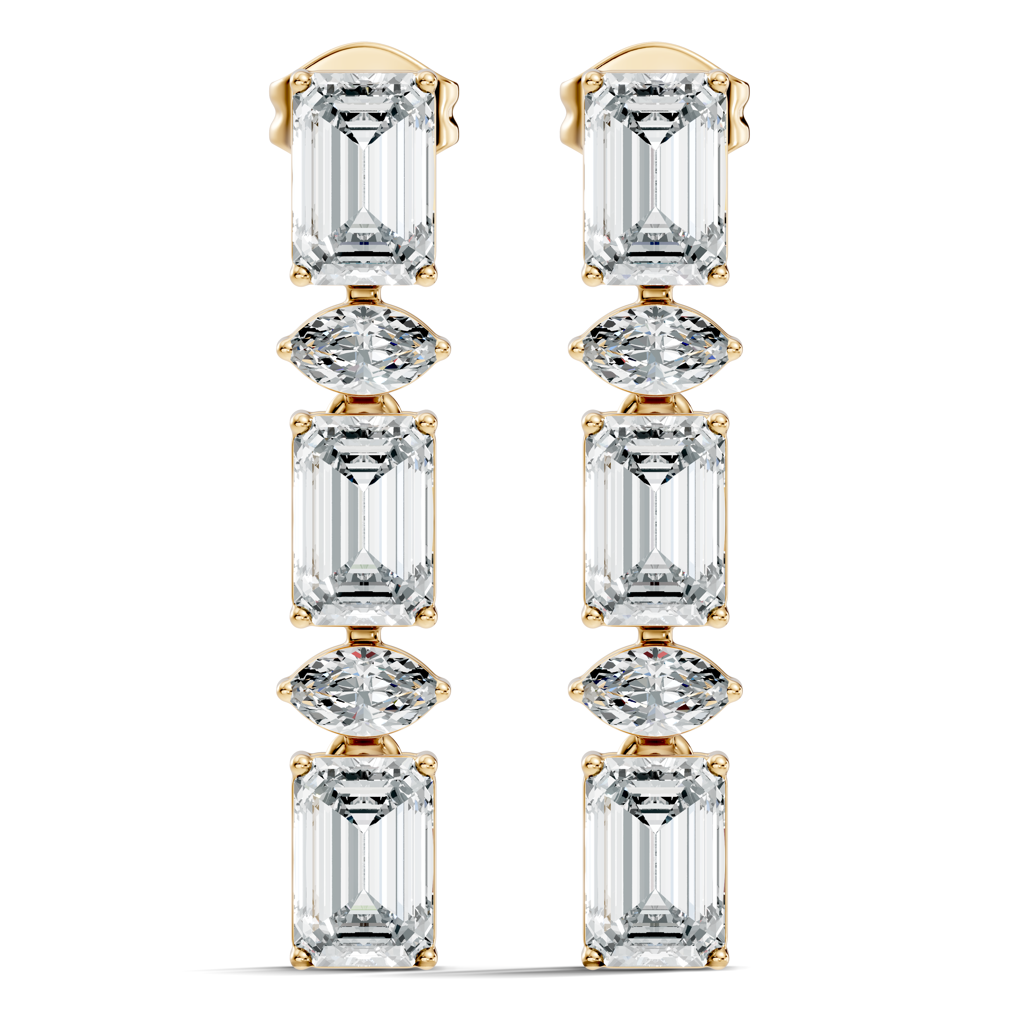 Emerald & Marquise Cut Alternating Linear Drop Earrings