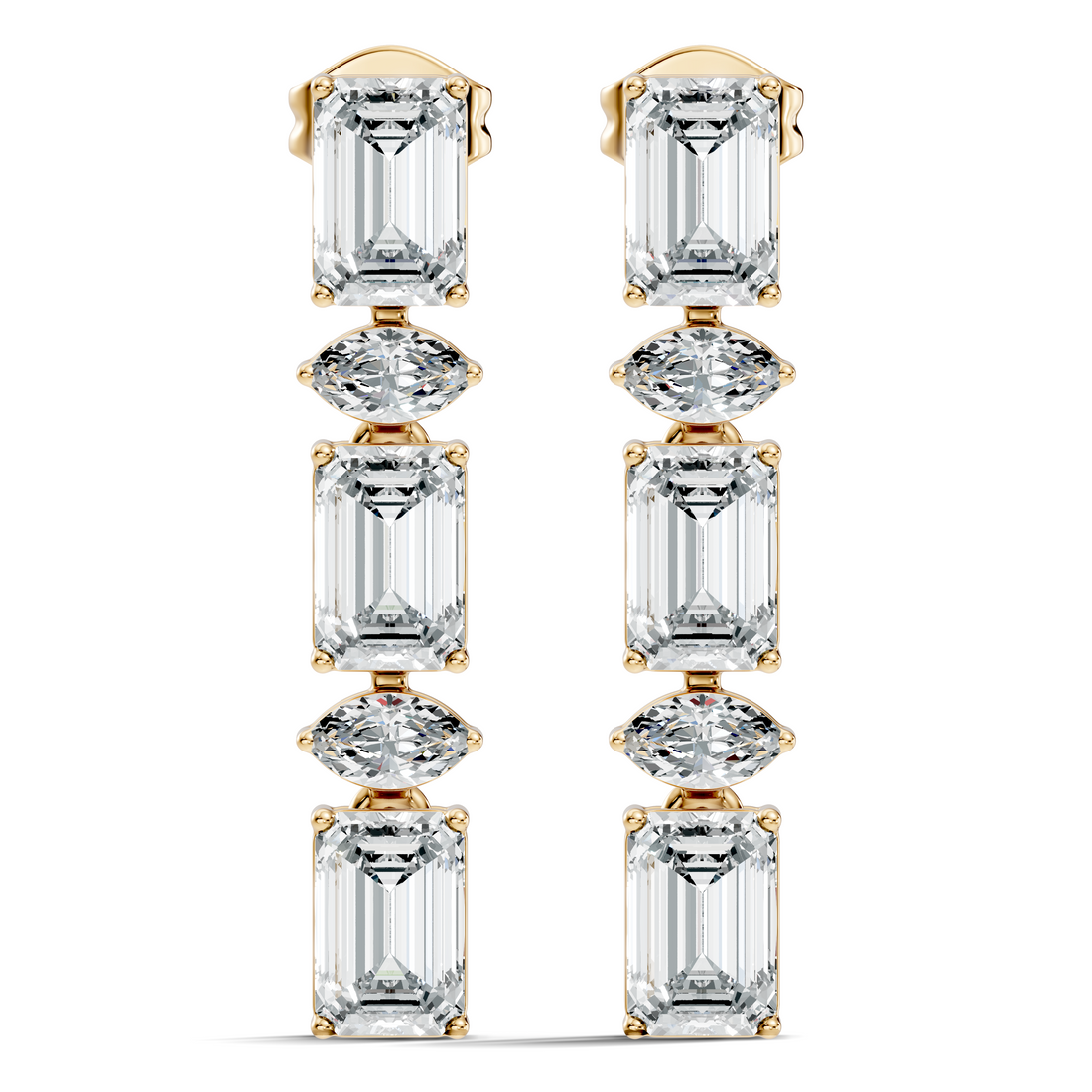 Emerald & Marquise Cut Alternating Linear Drop Earrings