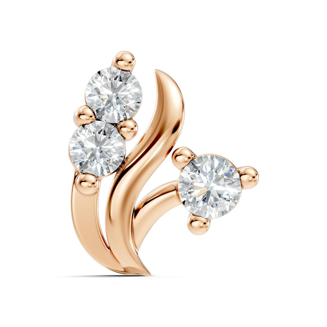 Swirl Crest Three-Stone Diamond Nose Pin