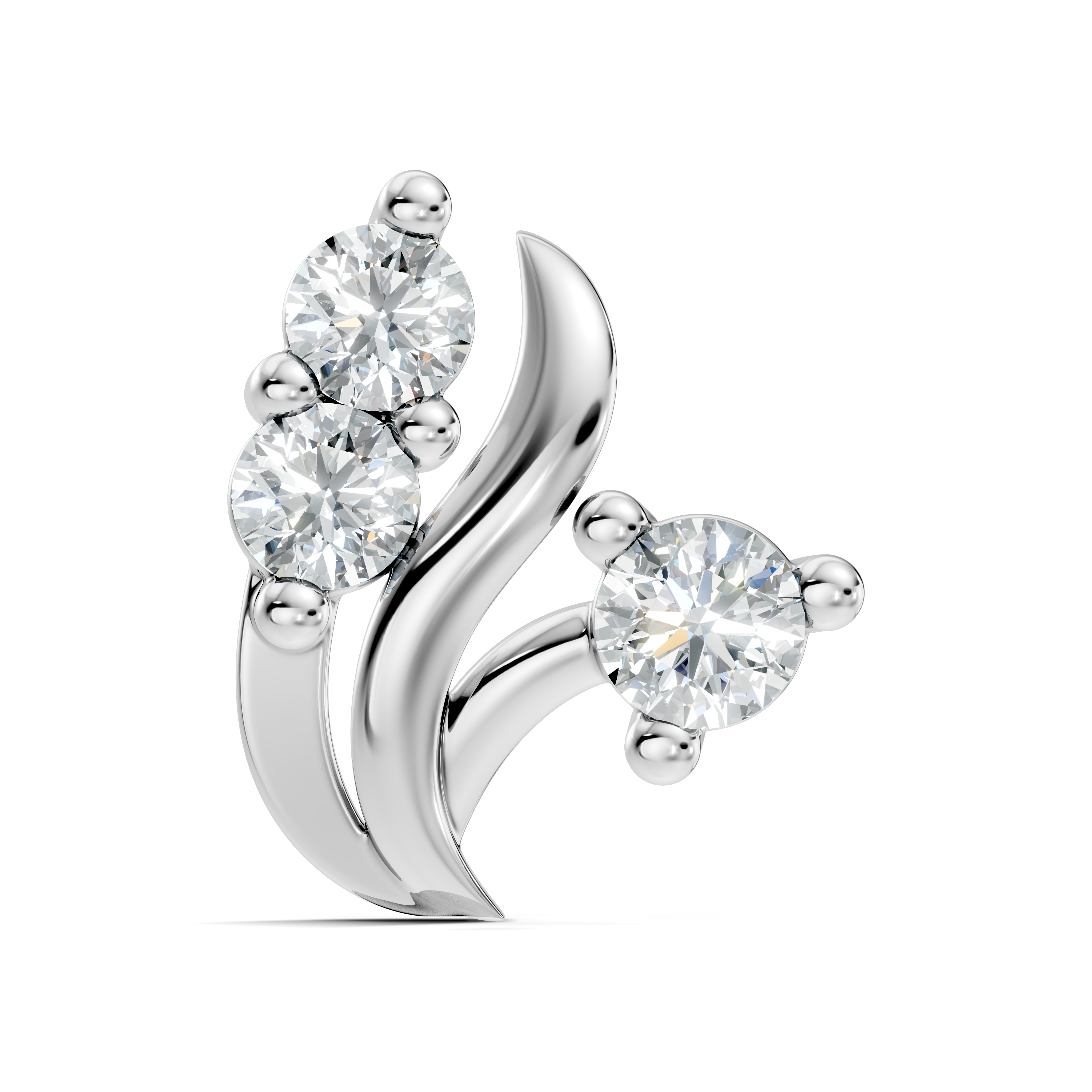 Swirl Crest Three-Stone Diamond Nose Pin