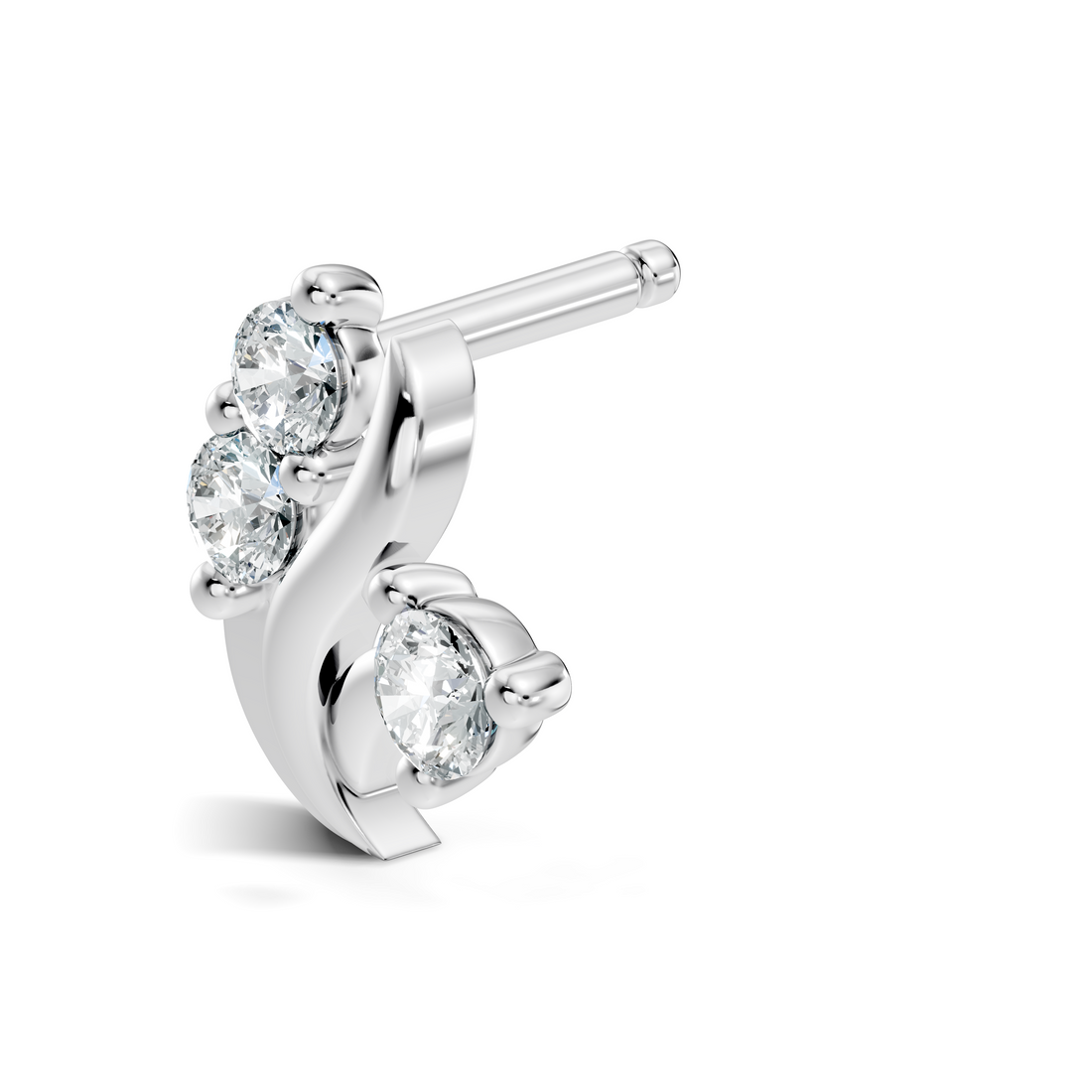 Swirl Crest Three-Stone Diamond Nose Pin