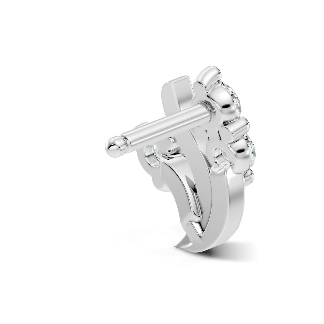 Swirl Crest Three-Stone Diamond Nose Pin