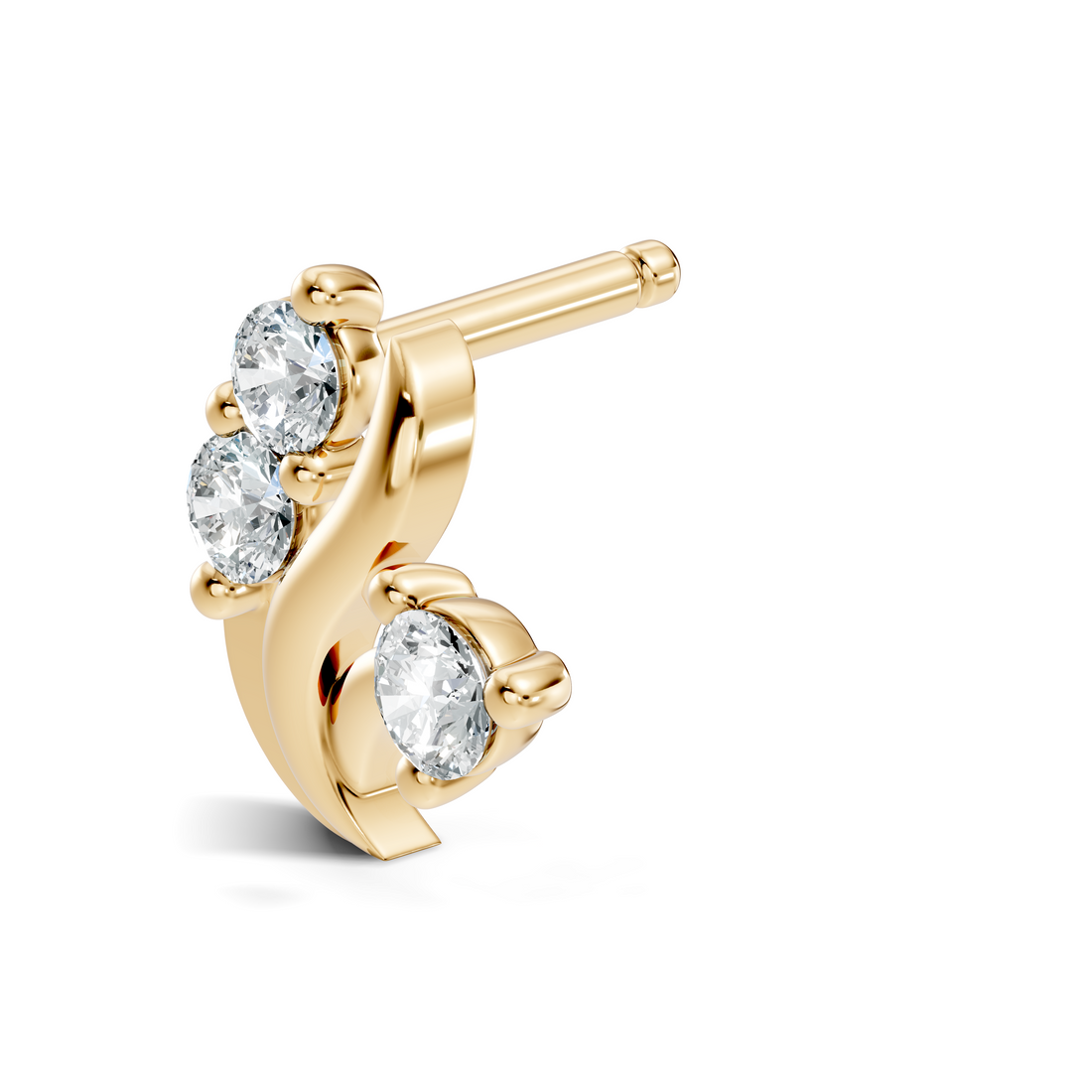 Swirl Crest Three-Stone Diamond Nose Pin