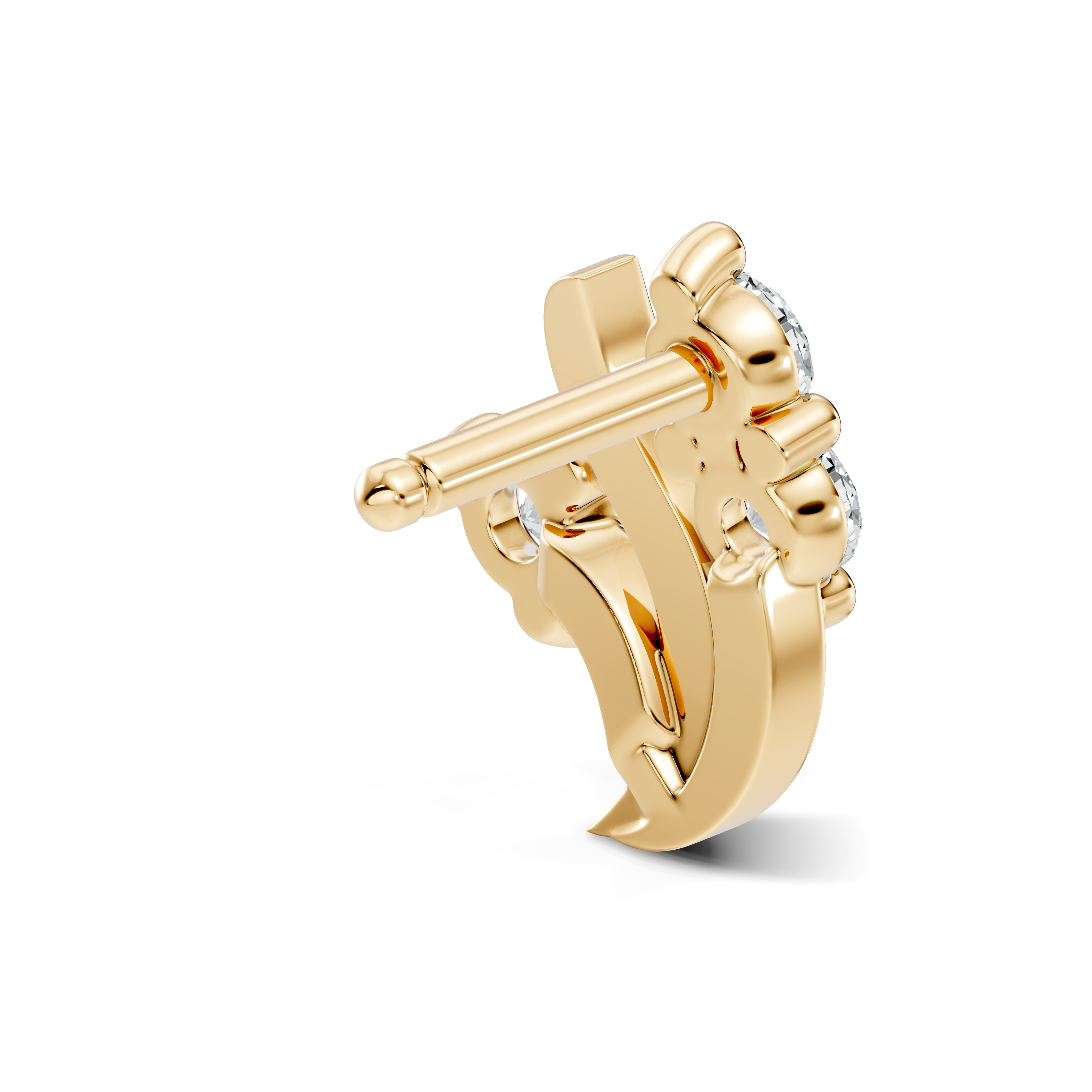 Swirl Crest Three-Stone Diamond Nose Pin