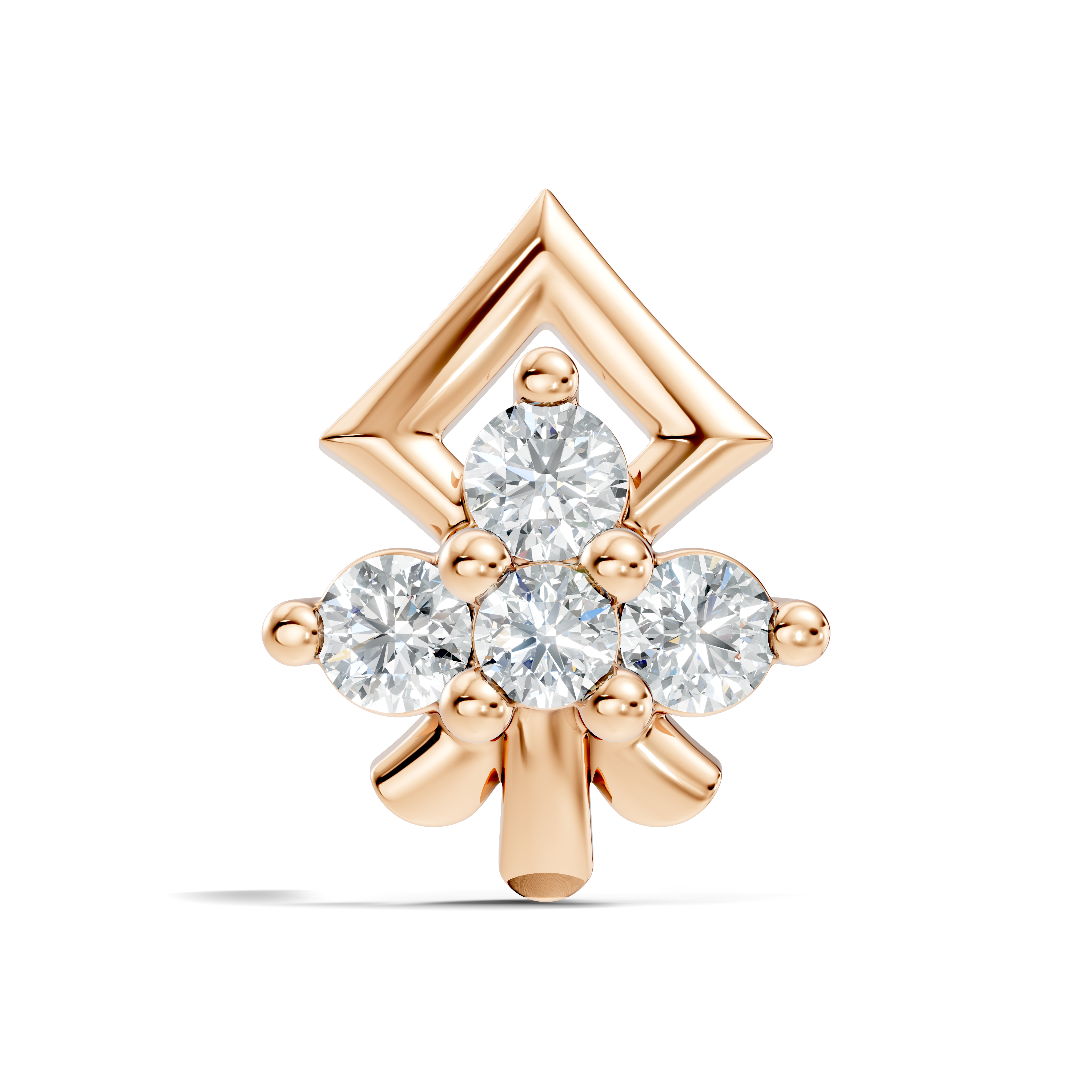 Geometric Crest Four-Stone Diamond Nose Pin
