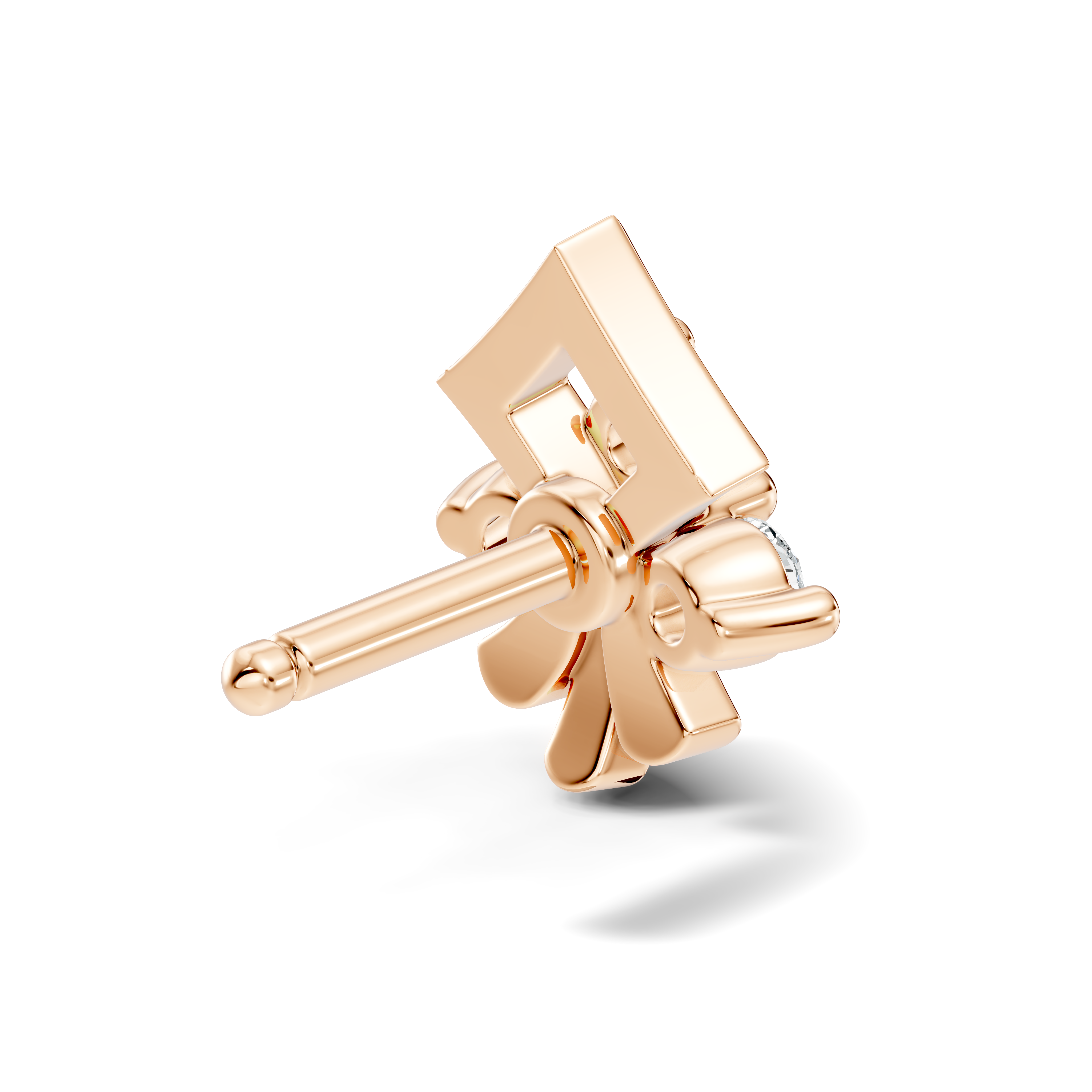 Geometric Crest Four-Stone Diamond Nose Pin