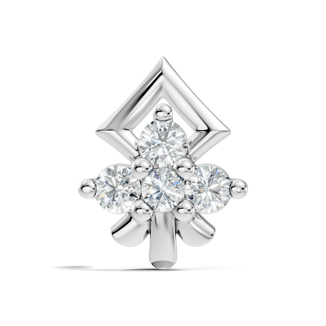 Geometric Crest Four-Stone Diamond Nose Pin