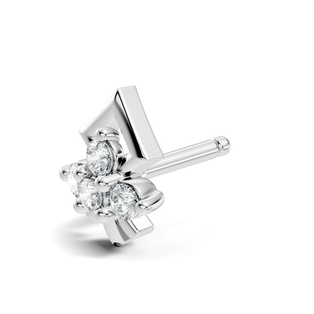 Geometric Crest Four-Stone Diamond Nose Pin