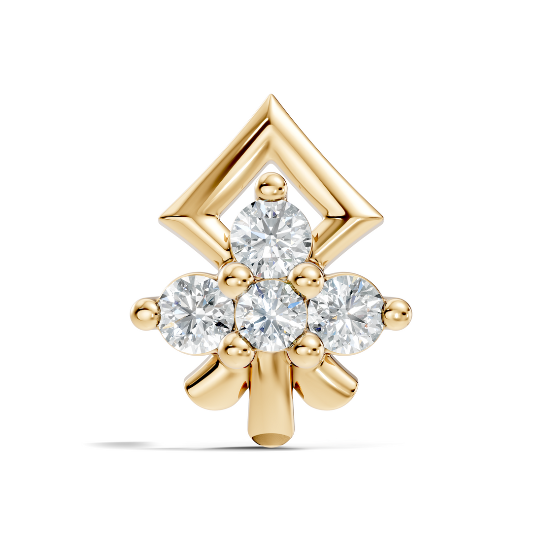 Geometric Crest Four-Stone Diamond Nose Pin