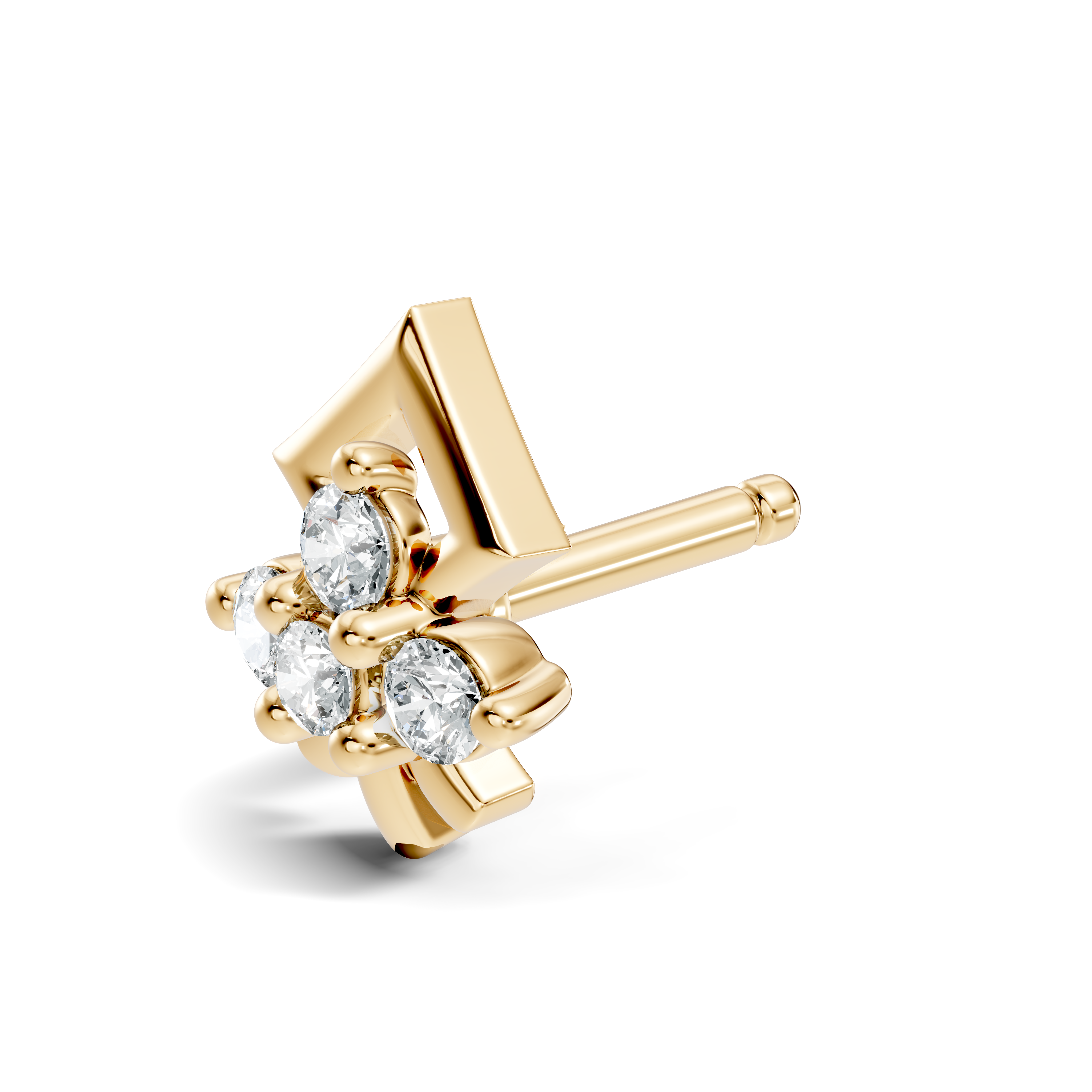 Geometric Crest Four-Stone Diamond Nose Pin