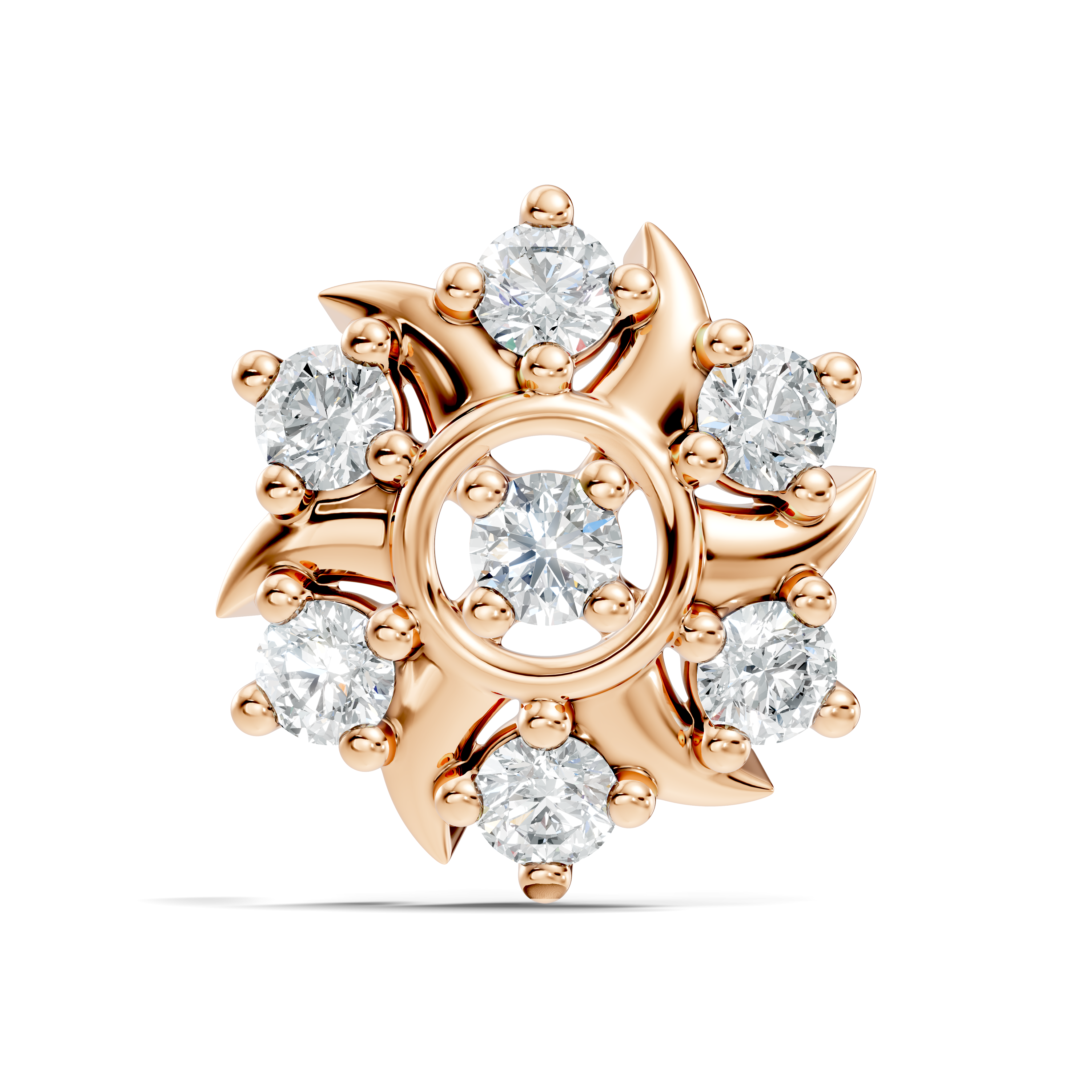 Solar Swirl Floral Seven-Stone Diamond Nose Pin