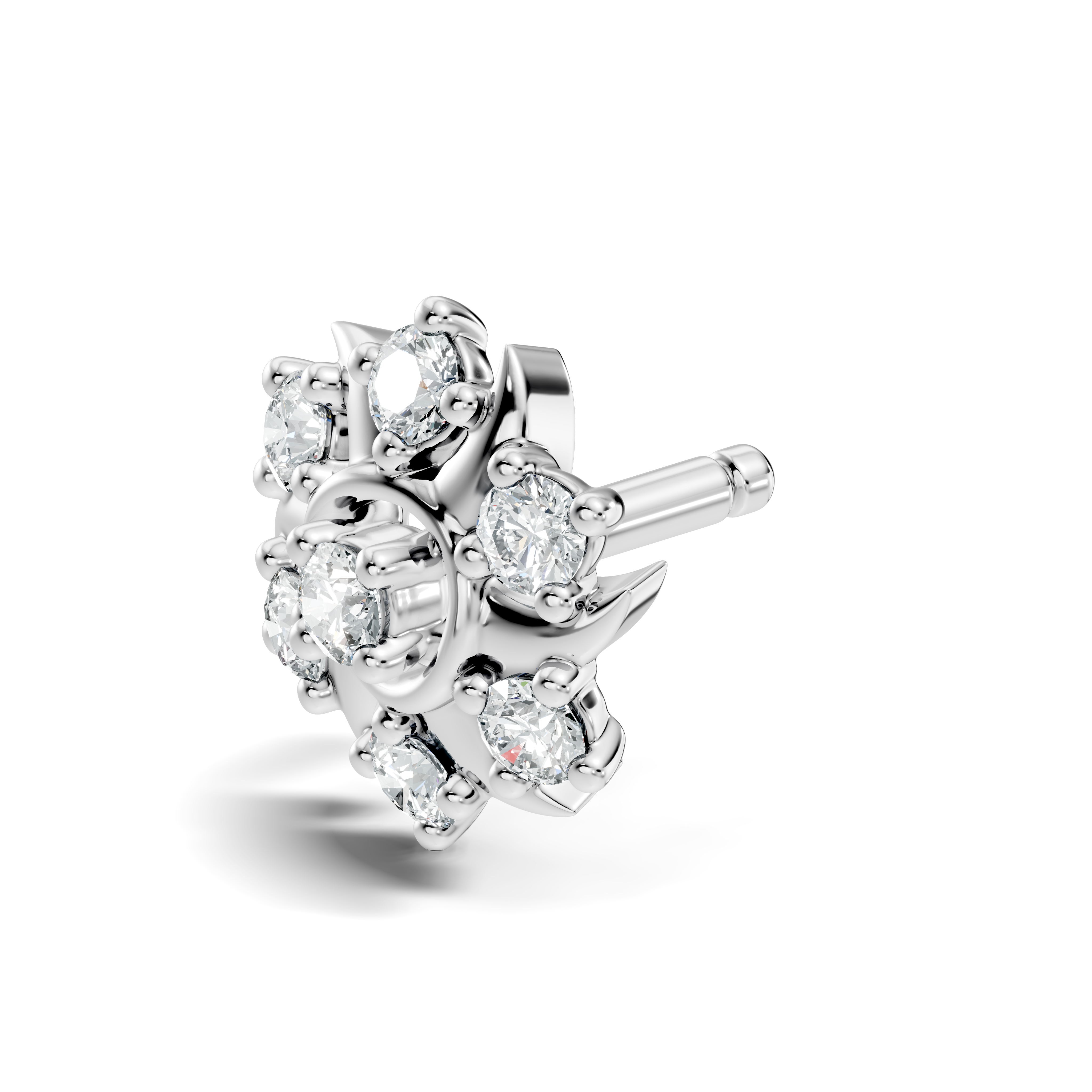 Solar Swirl Floral Seven-Stone Diamond Nose Pin