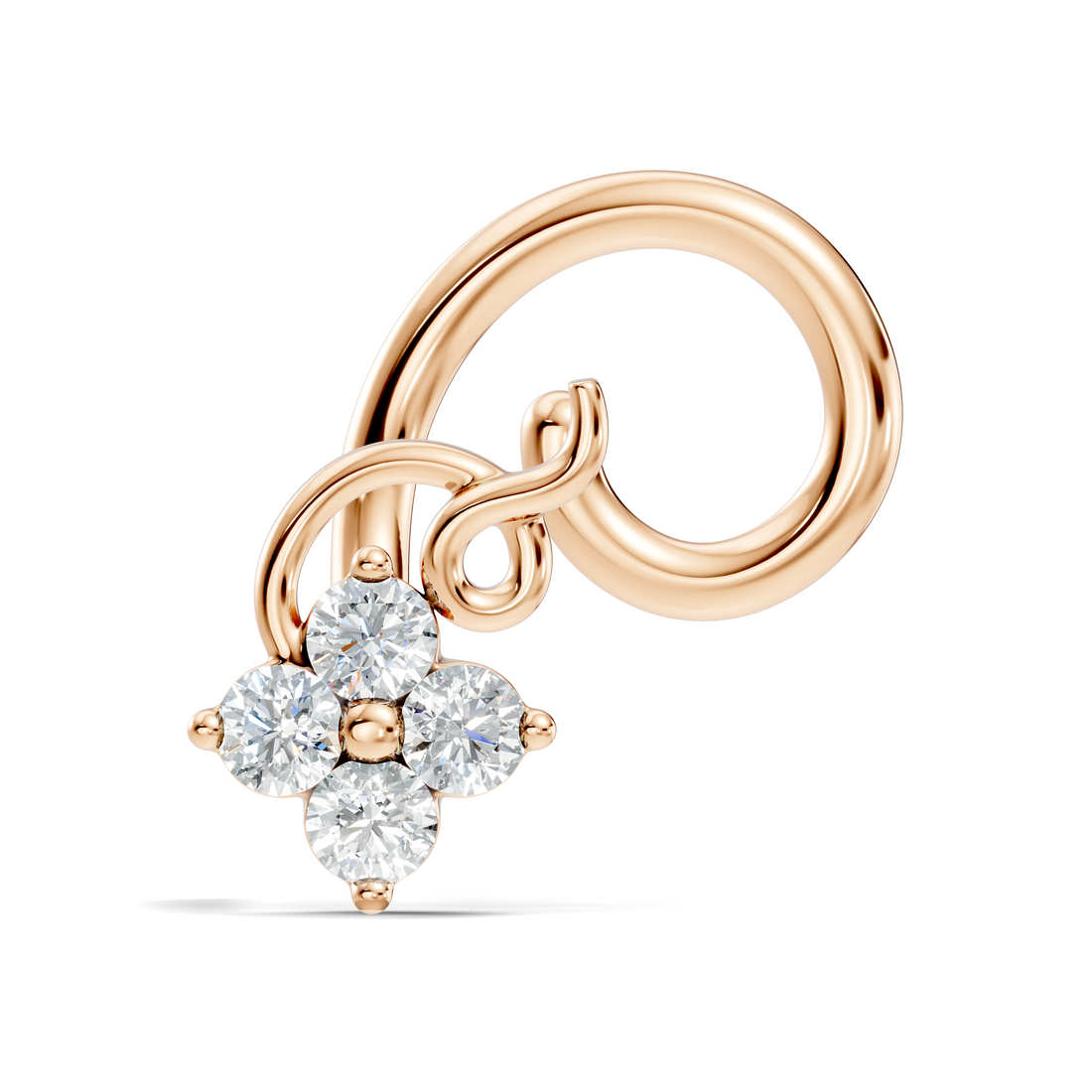 4-Stone Floral Swirl Wire Diamond Nose Pin
