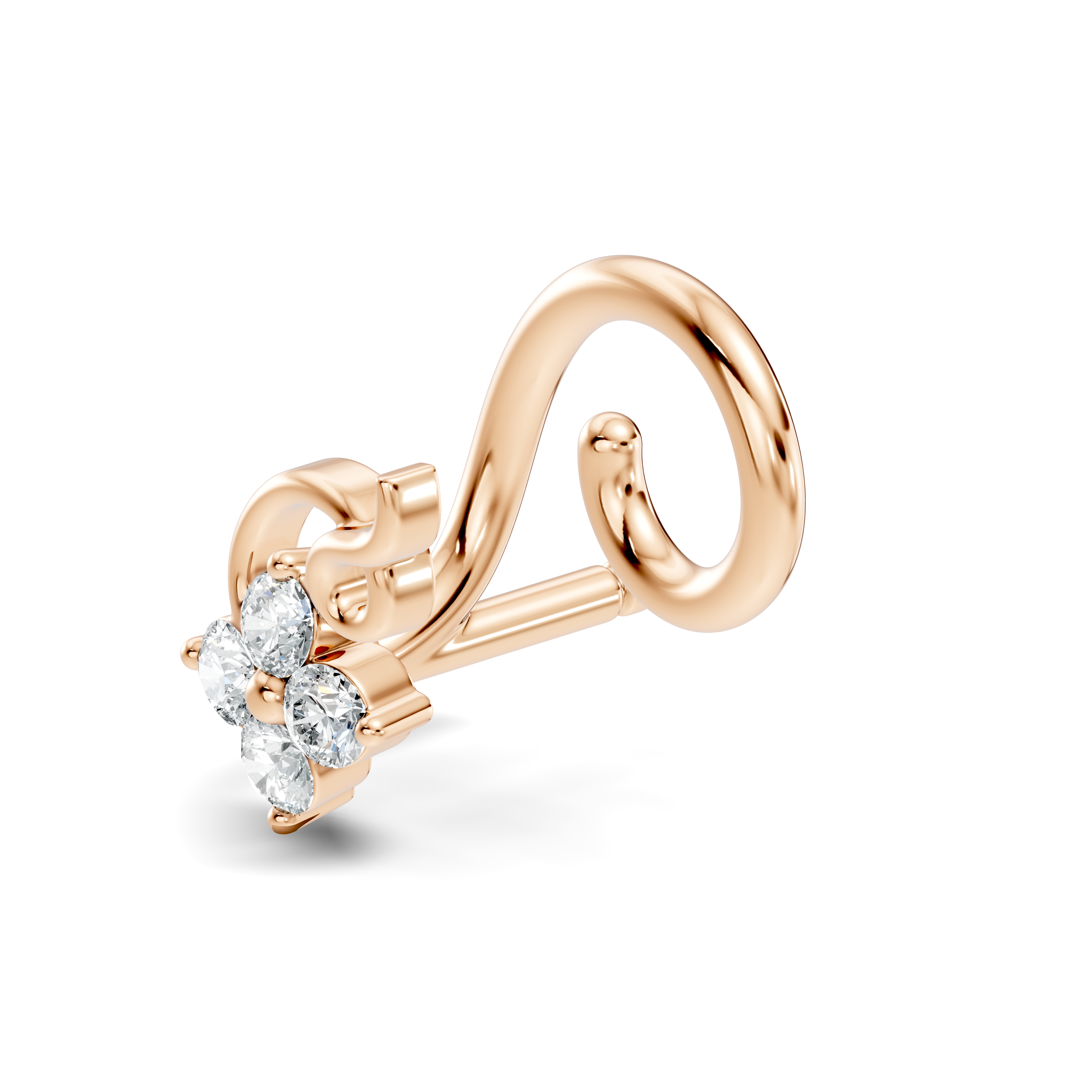 4-Stone Floral Swirl Wire Diamond Nose Pin
