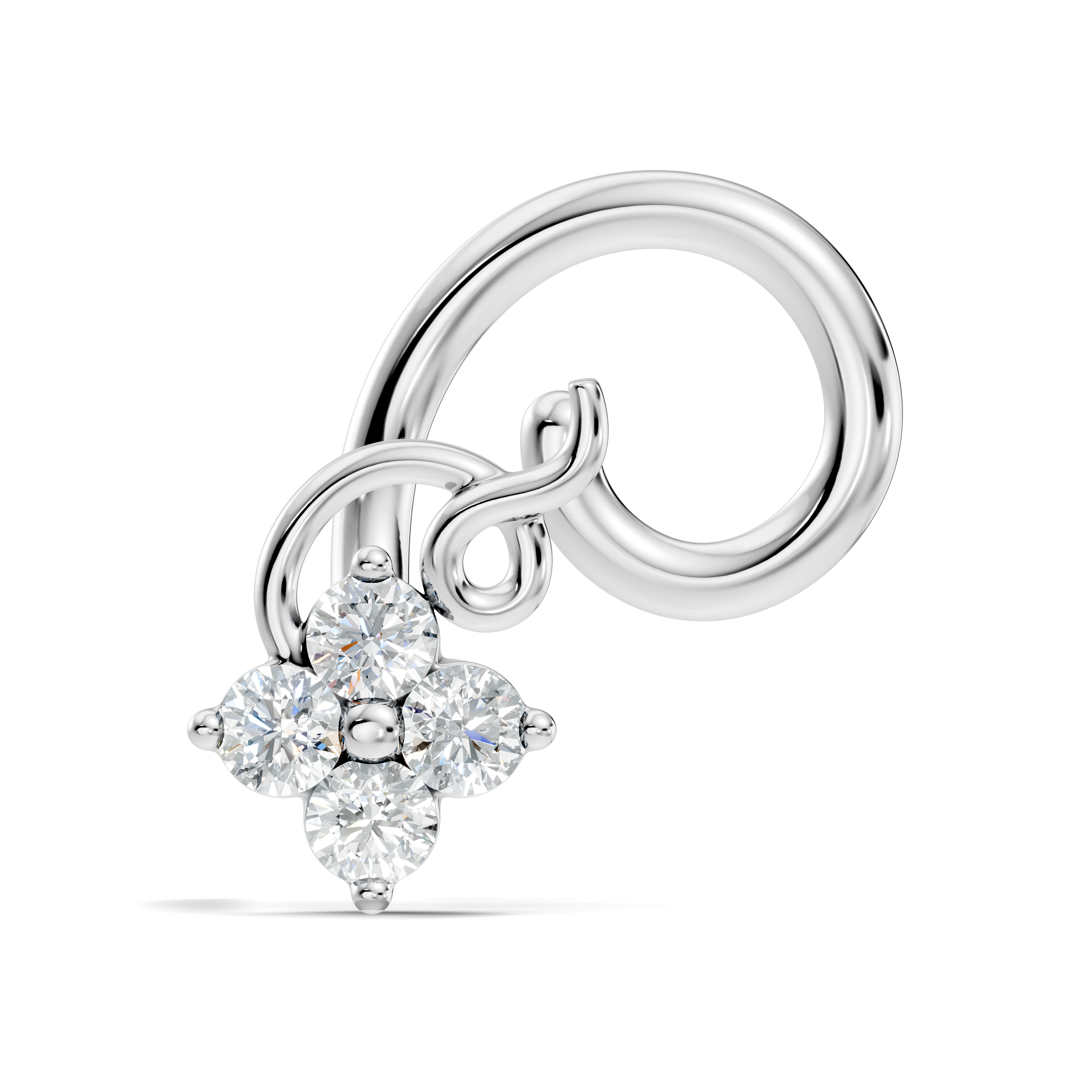 4-Stone Floral Swirl Wire Diamond Nose Pin