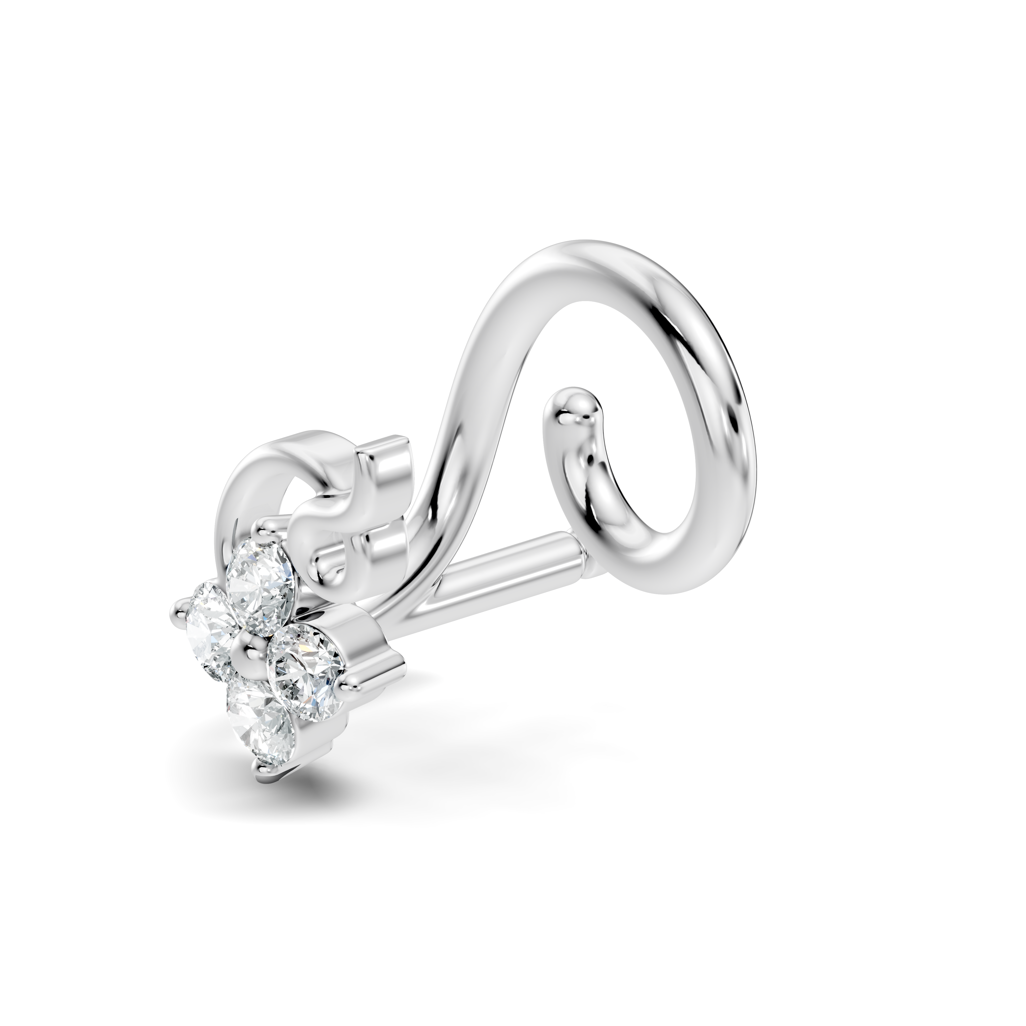 4-Stone Floral Swirl Wire Diamond Nose Pin
