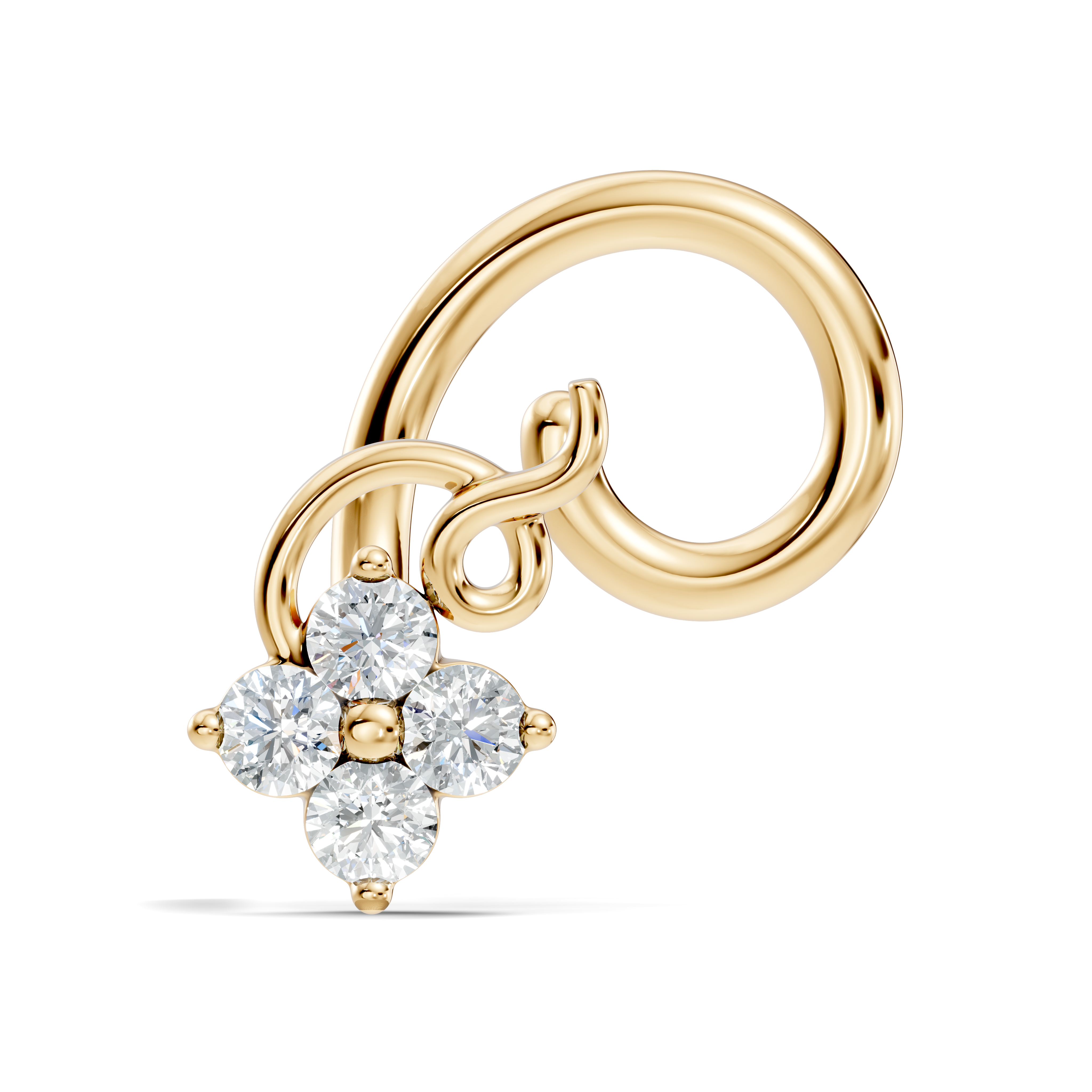 4-Stone Floral Swirl Wire Diamond Nose Pin
