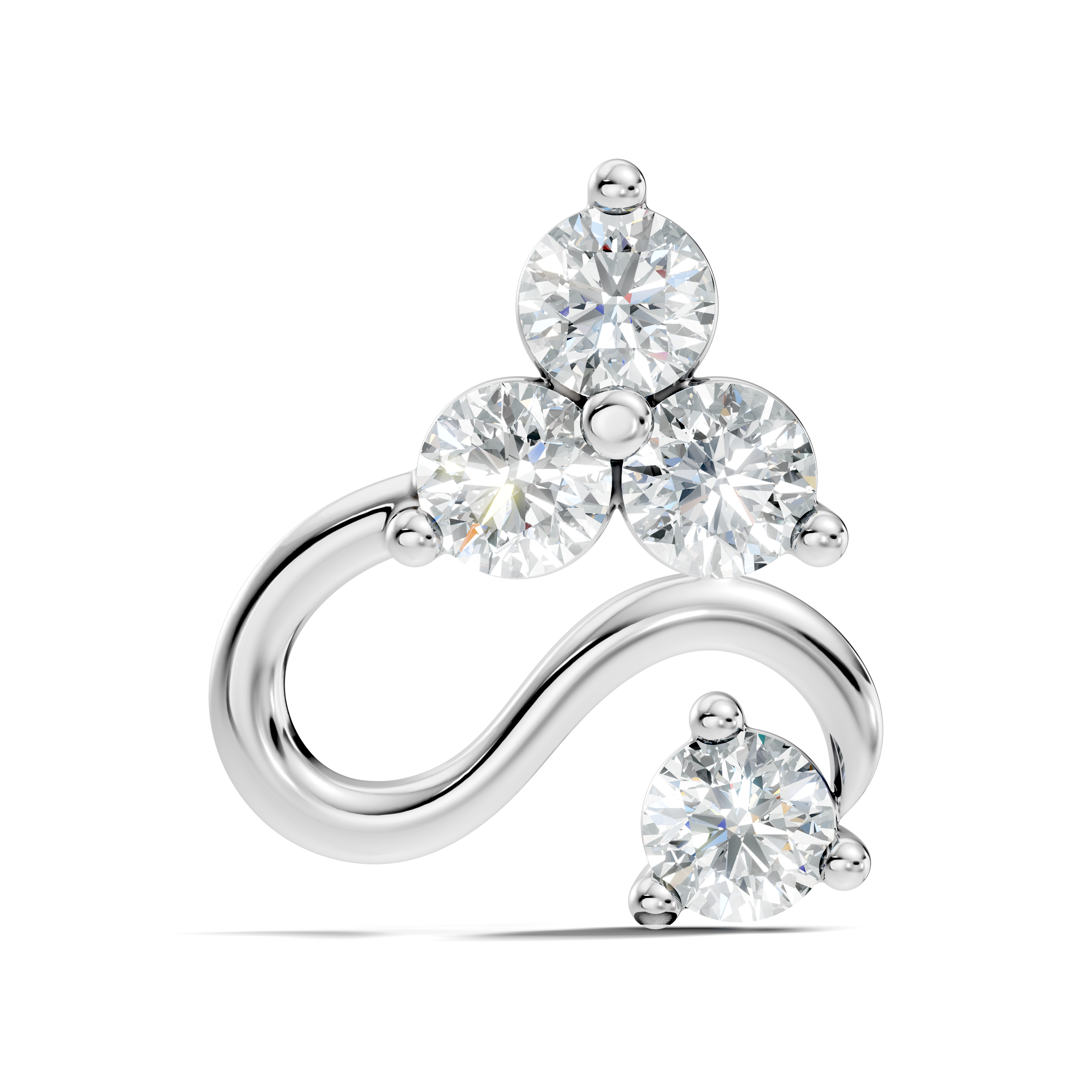 S-Curve Four-Stone Diamond Nose Pin