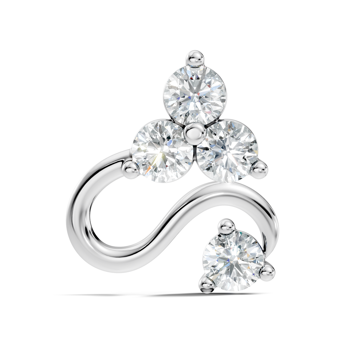 S-Curve Four-Stone Diamond Nose Pin