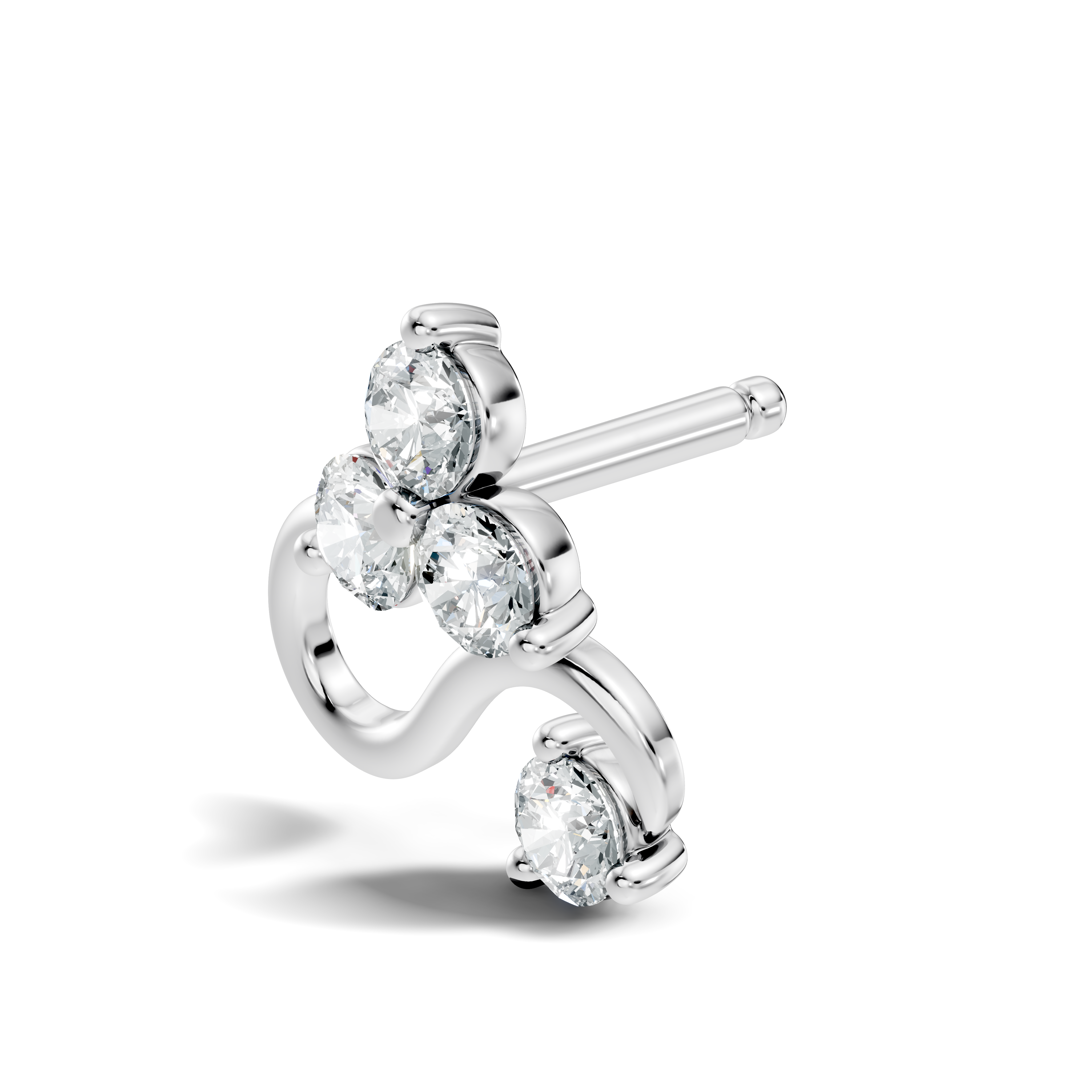 S-Curve Four-Stone Diamond Nose Pin