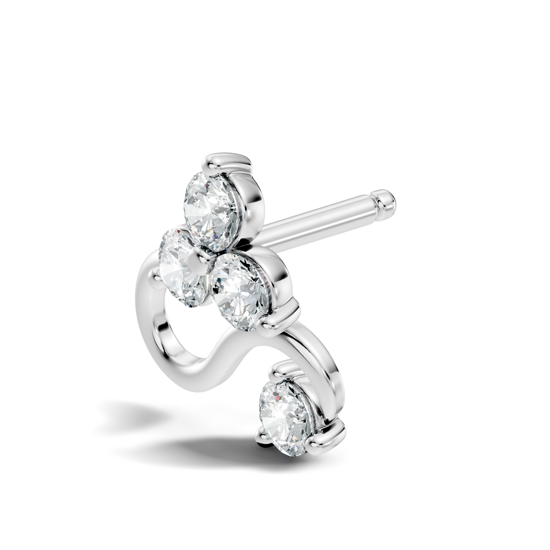 S-Curve Four-Stone Diamond Nose Pin
