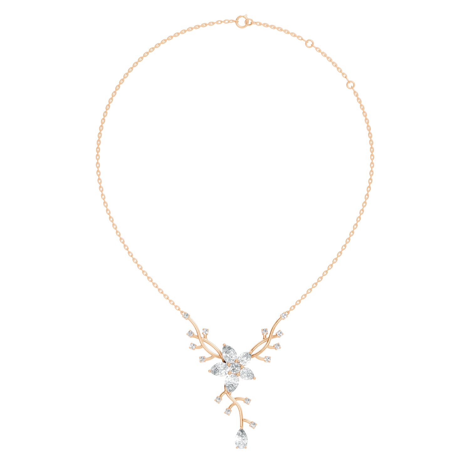Pear & Round Diamond Floral Vine Pendant