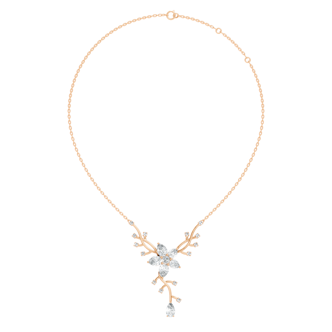 Pear & Round Diamond Floral Vine Pendant