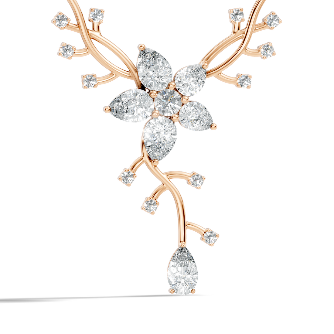 Pear & Round Diamond Floral Vine Pendant