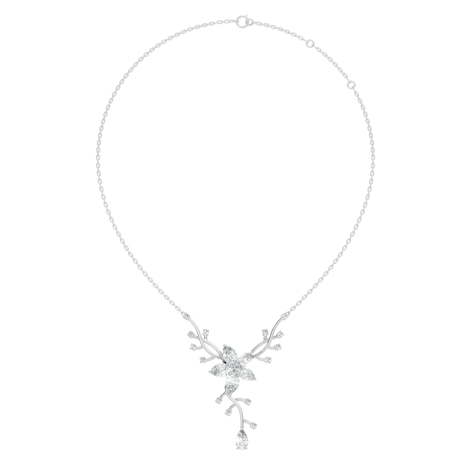 Pear & Round Diamond Floral Vine Pendant