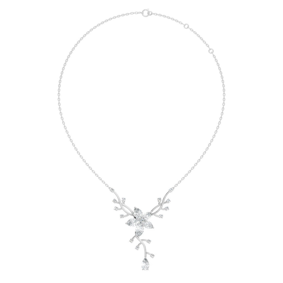 Pear & Round Diamond Floral Vine Pendant