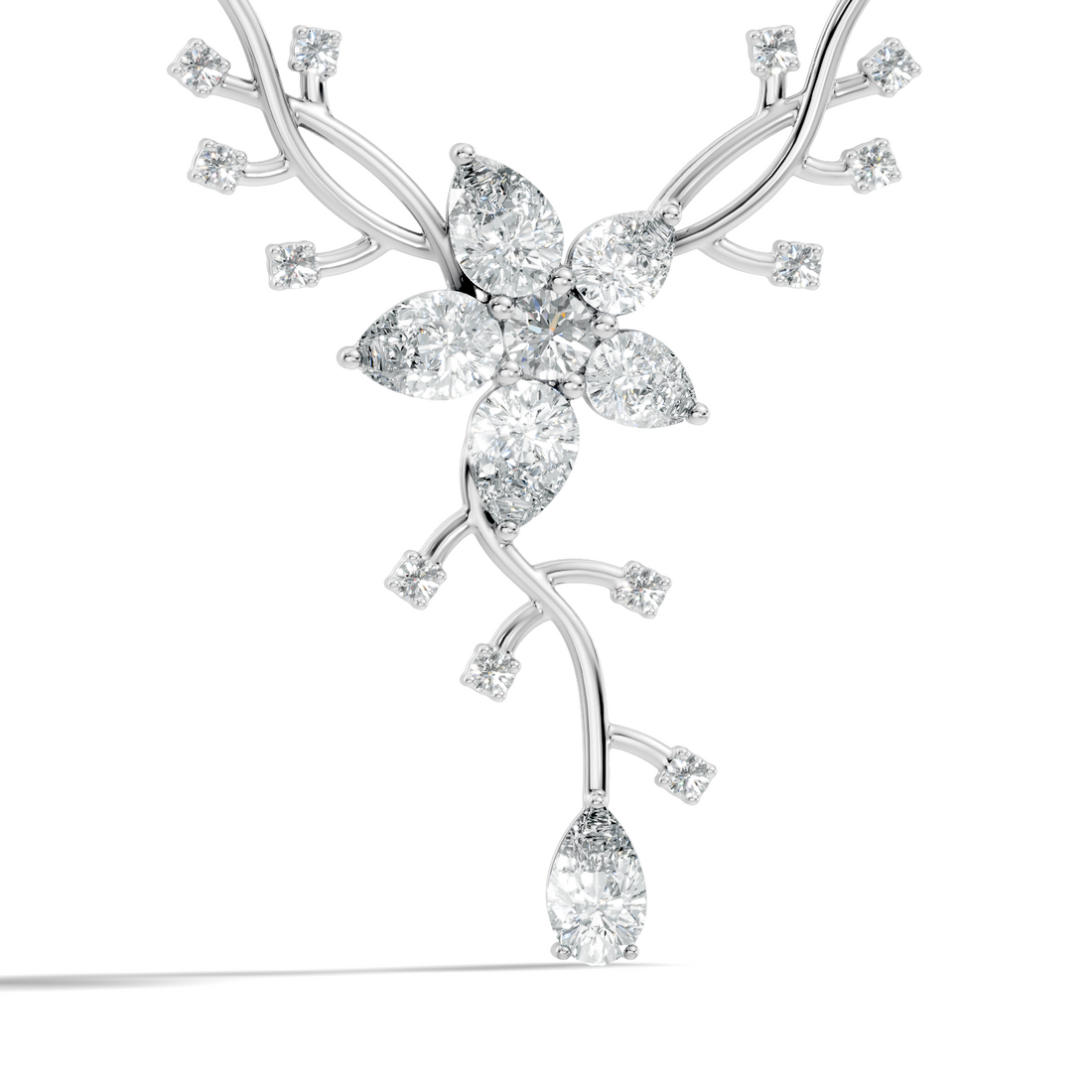 Pear & Round Diamond Floral Vine Pendant
