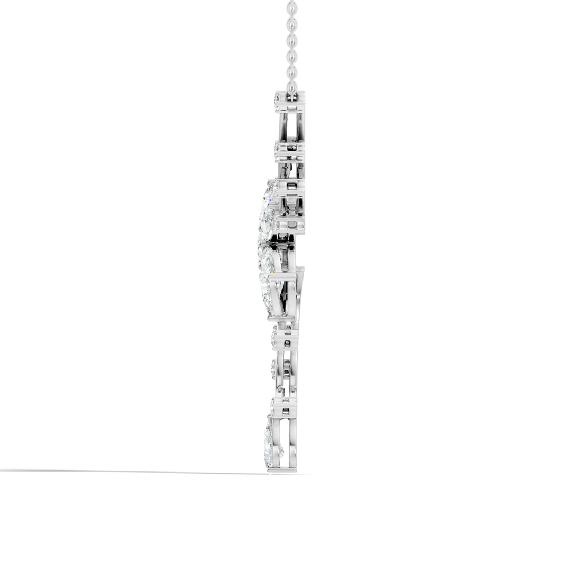 Pear & Round Diamond Floral Vine Pendant