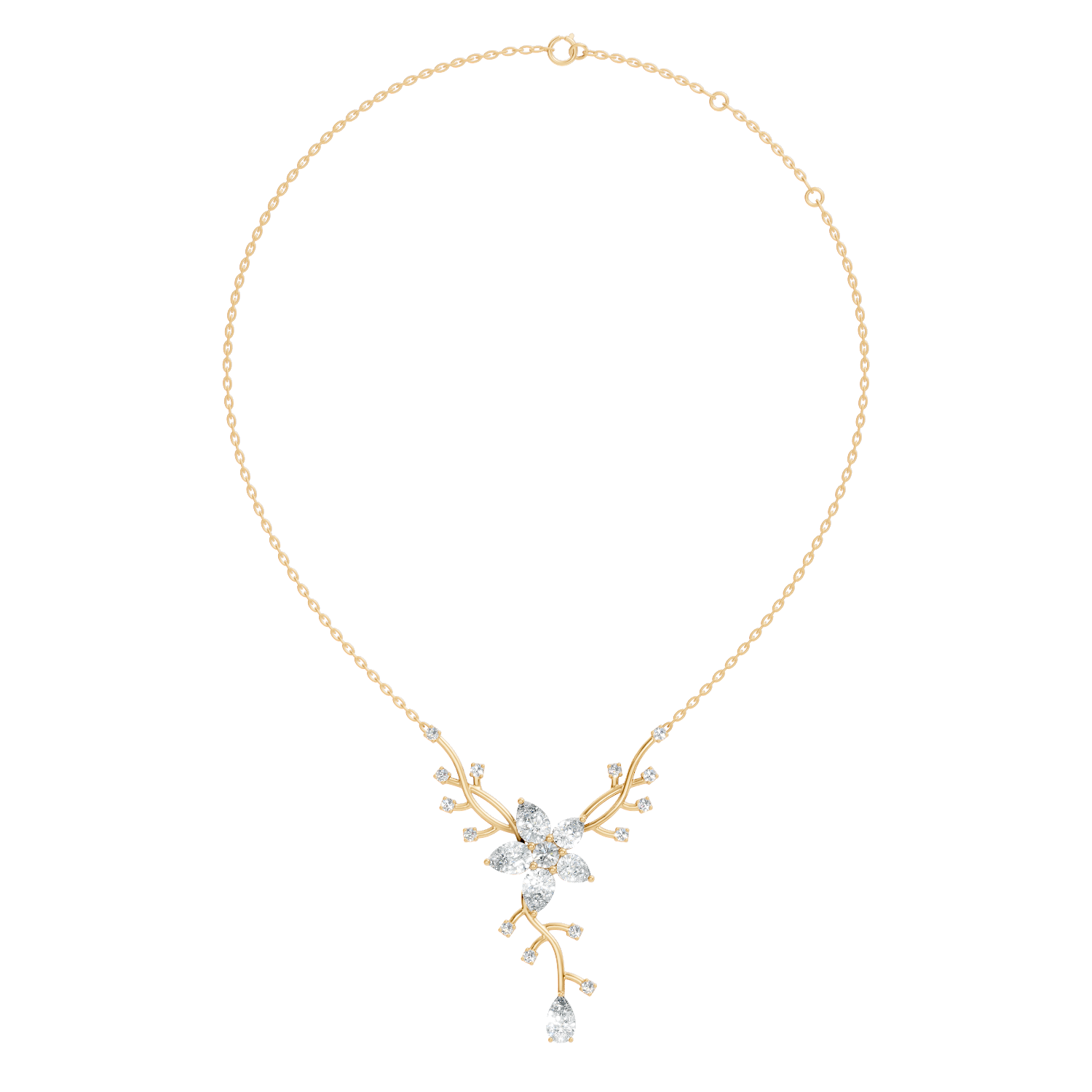 Pear & Round Diamond Floral Vine Pendant