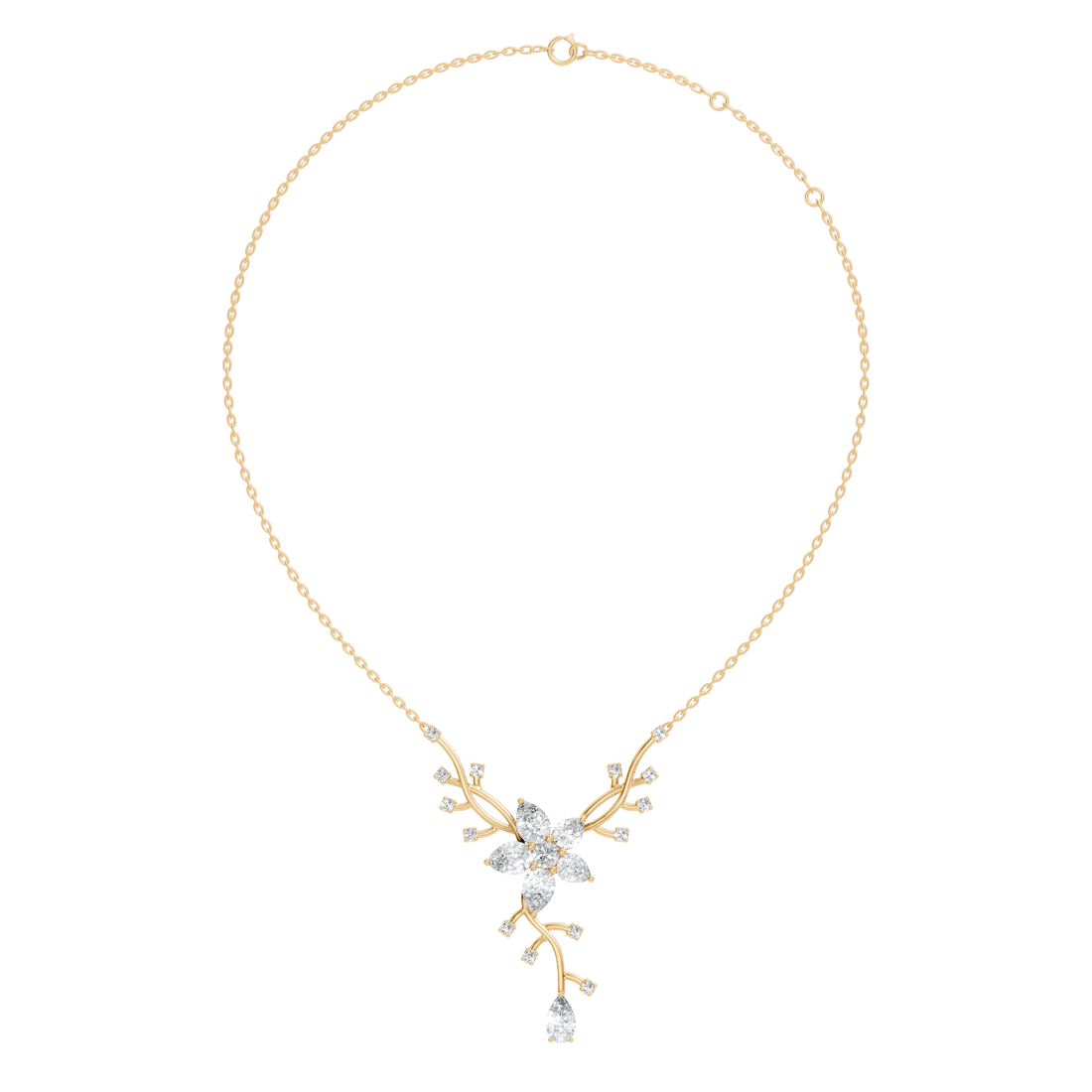 Pear & Round Diamond Floral Vine Pendant