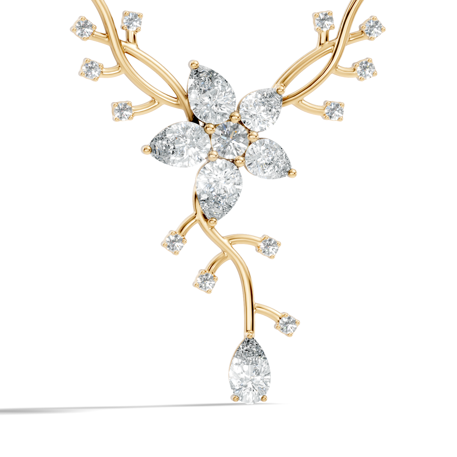 Pear & Round Diamond Floral Vine Pendant