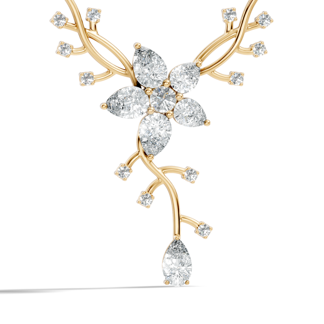 Pear & Round Diamond Floral Vine Pendant