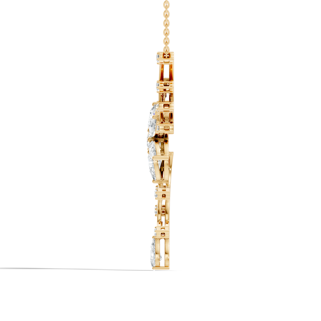 Pear & Round Diamond Floral Vine Pendant