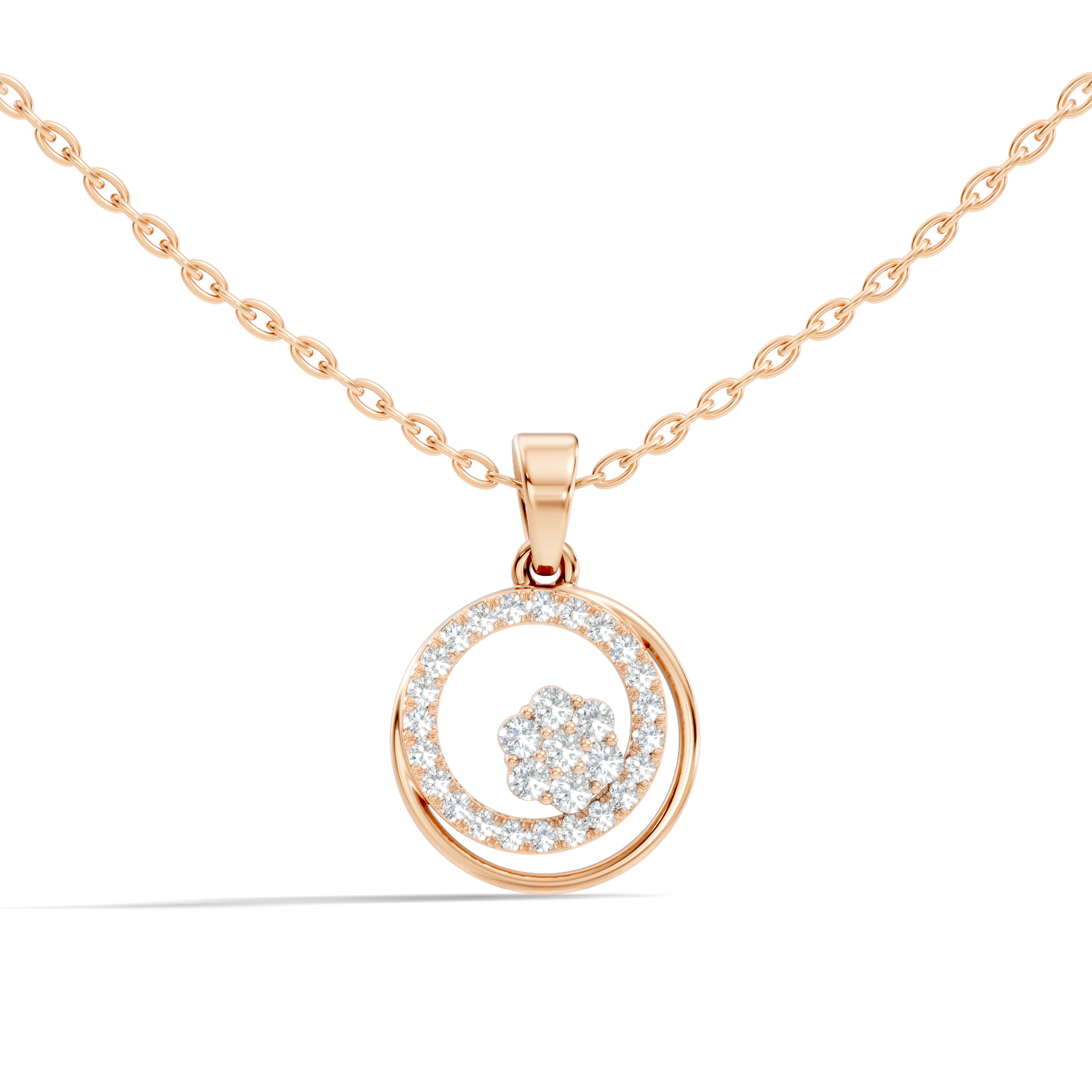 Dual Circle Flower Cluster Diamond Pendant