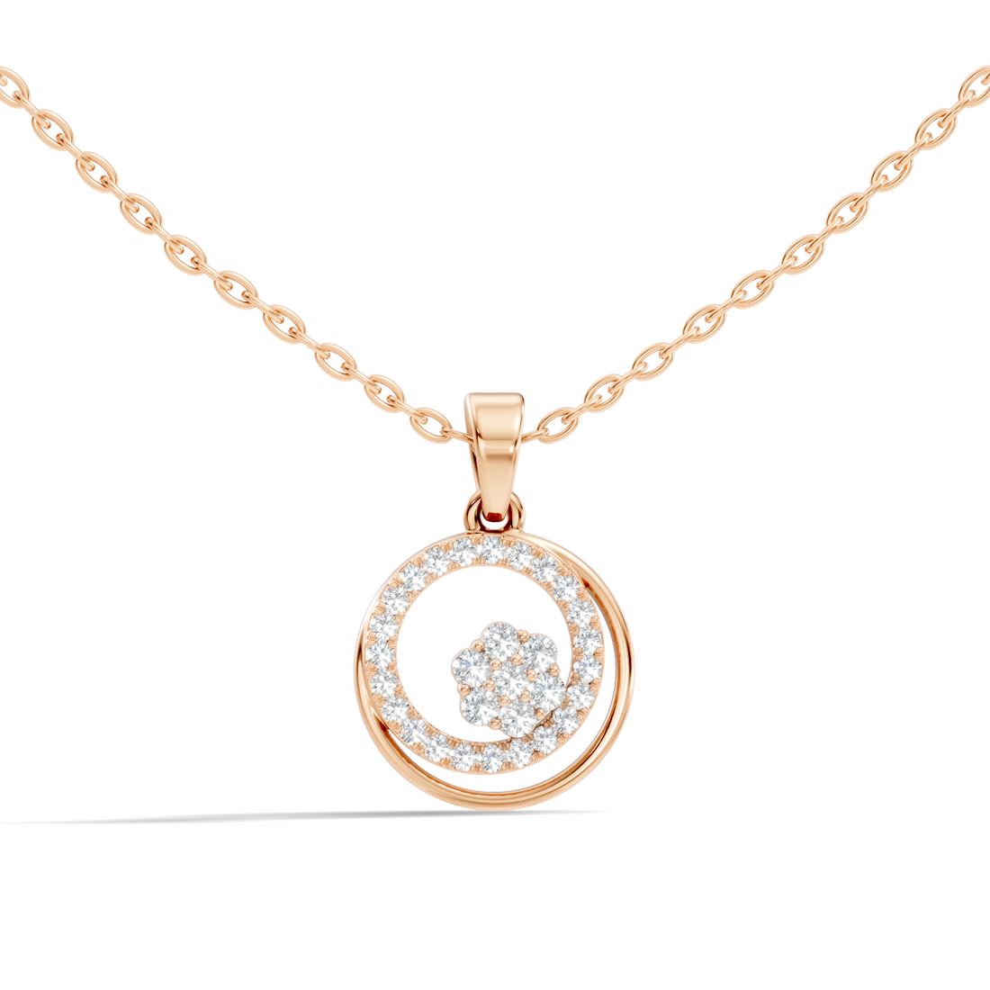 Dual Circle Flower Cluster Diamond Pendant