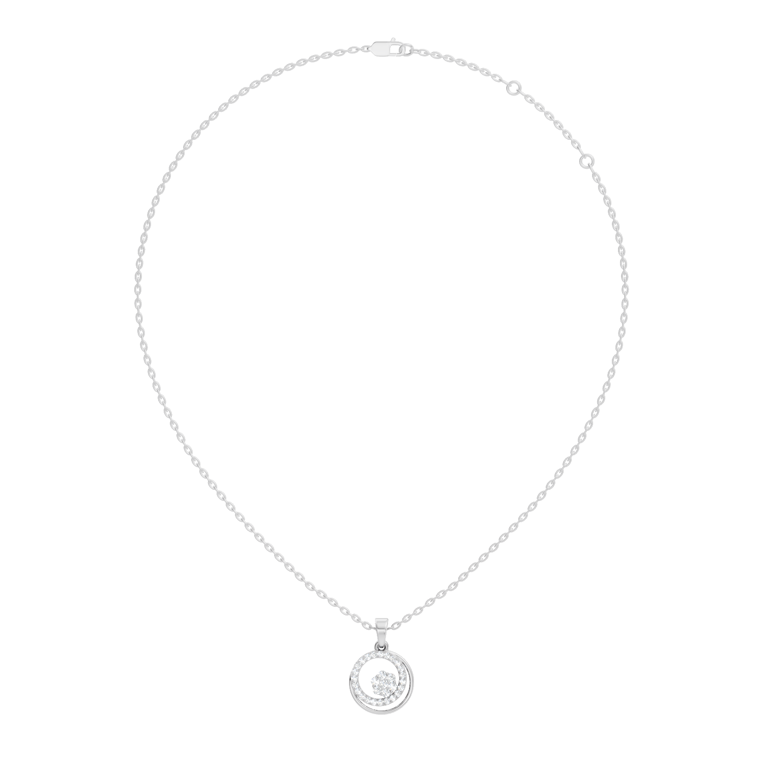 Dual Circle Flower Cluster Diamond Pendant