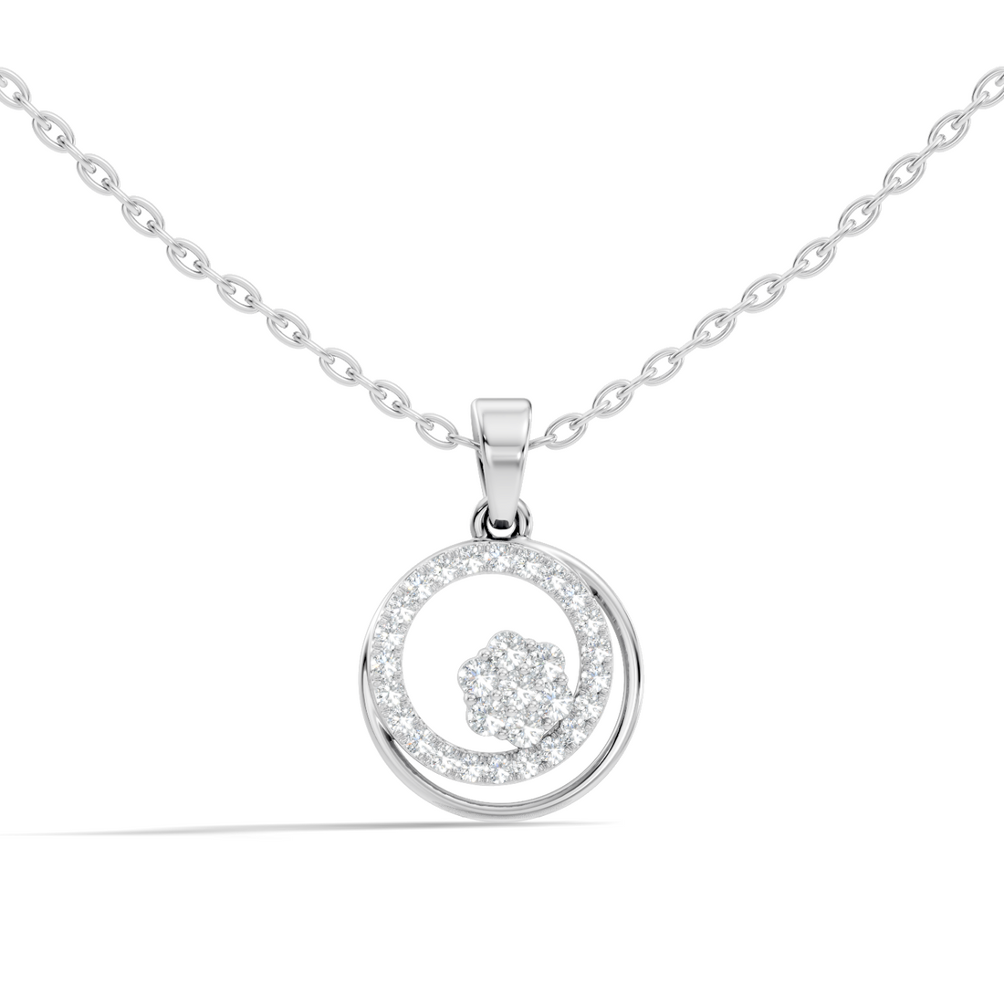 Dual Circle Flower Cluster Diamond Pendant