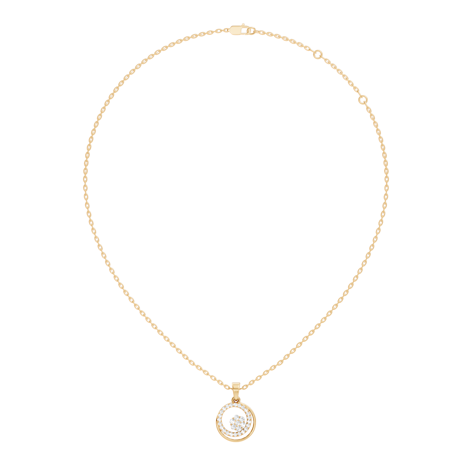 Dual Circle Flower Cluster Diamond Pendant
