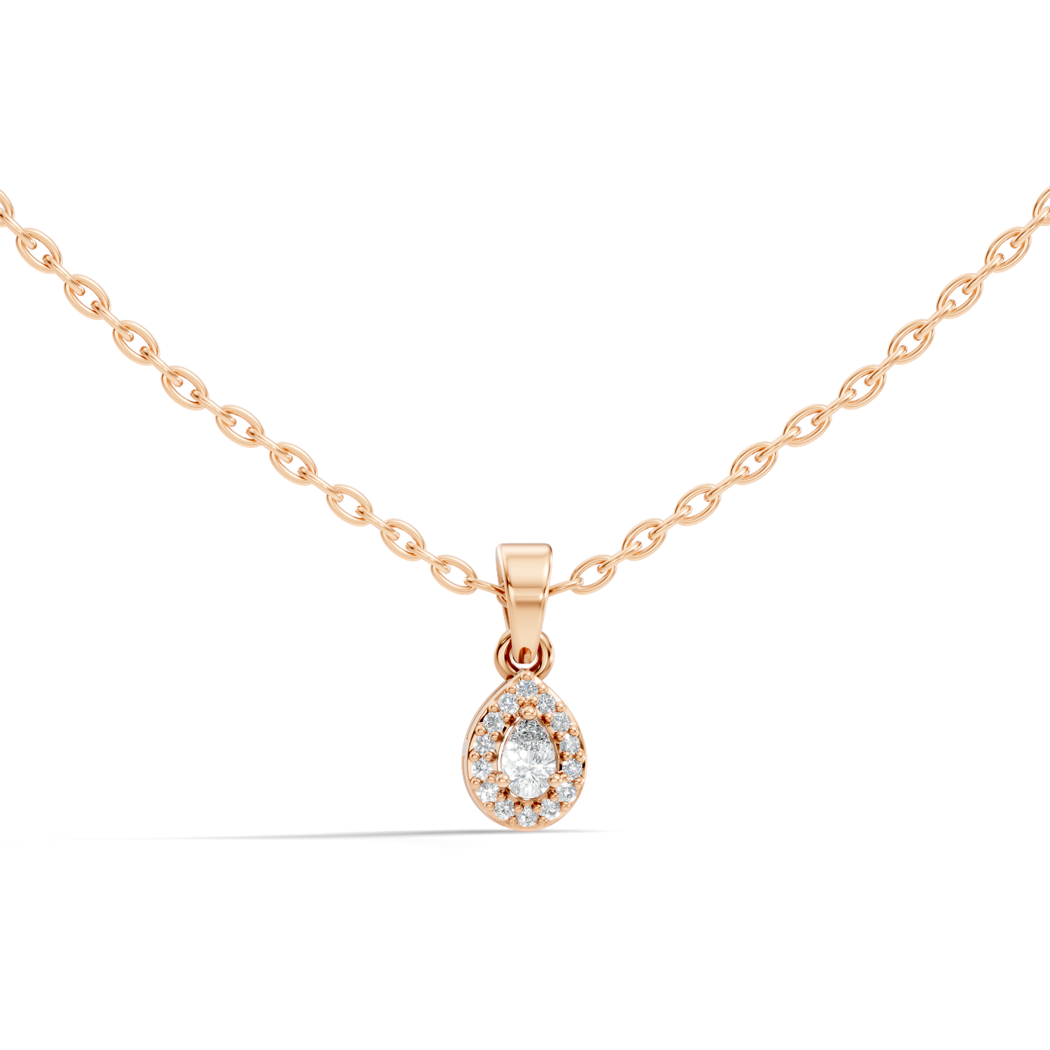 Pear Diamond Halo Drop Pendant