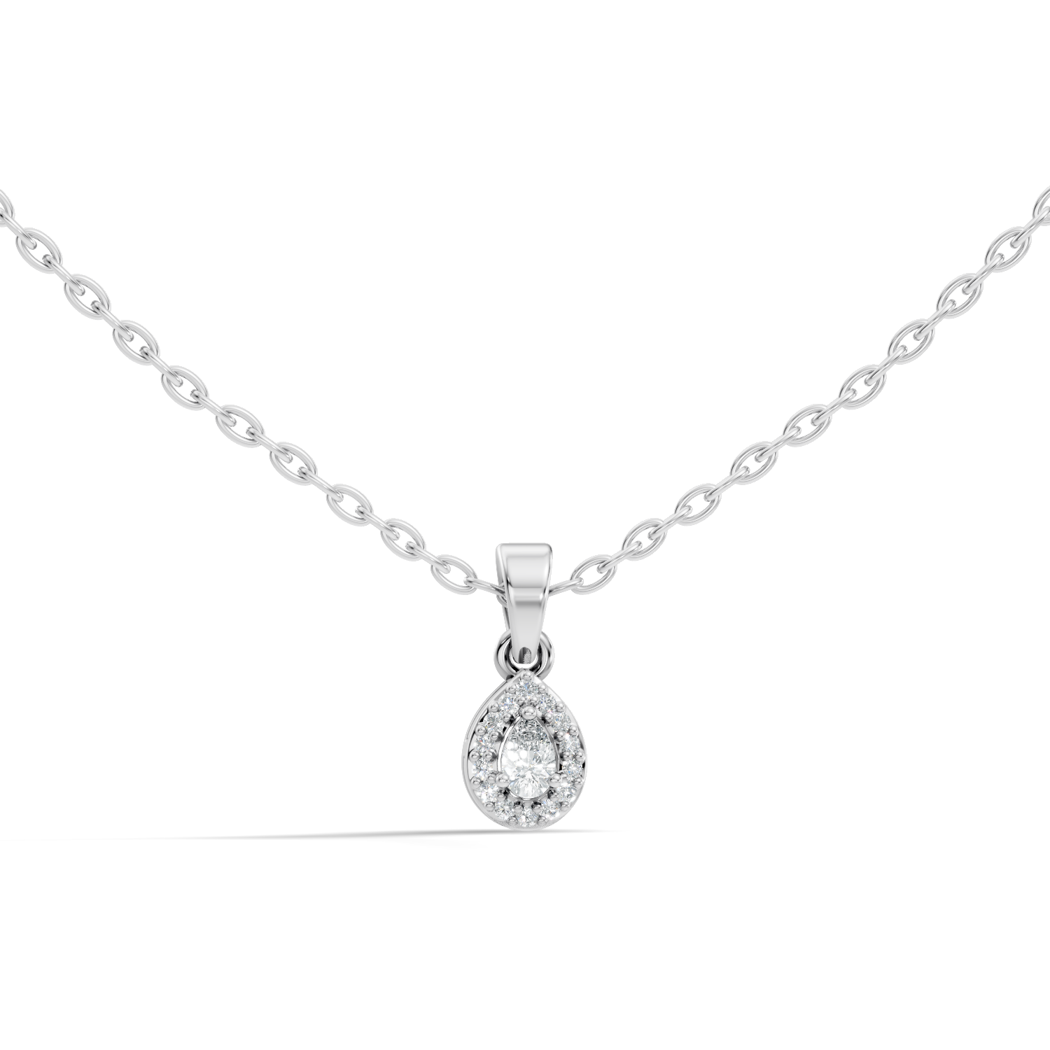 Pear Diamond Halo Drop Pendant