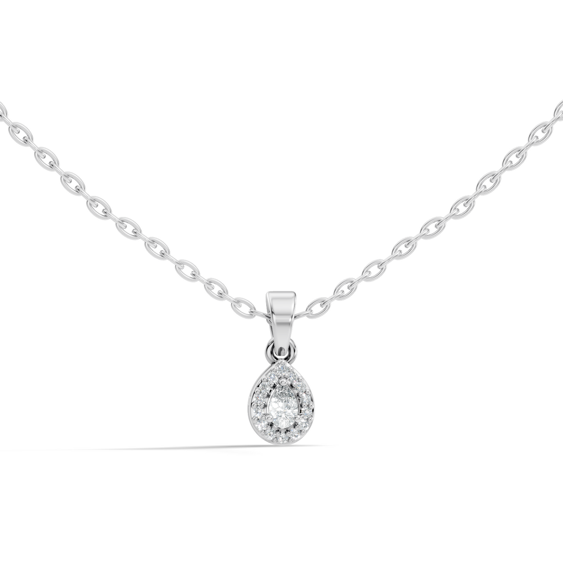 Pear Diamond Halo Drop Pendant